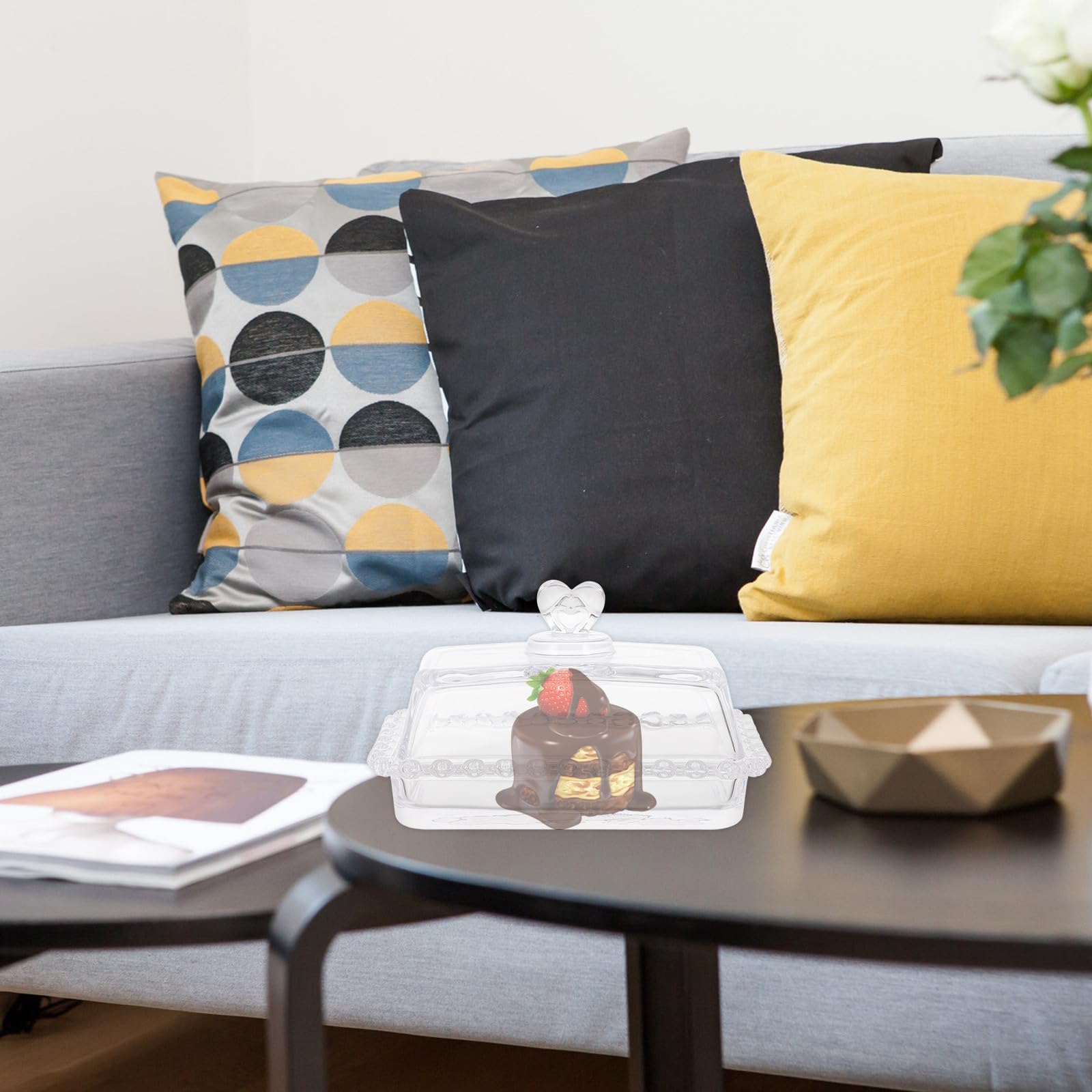 USHOBE Bandeja para Tartas con Tapa de Vidrio Cuadrada, Soporte para Exhibición de Postres y Snacks, Contenedor con Textura Firme para Repostería en Bodas y Fiestas