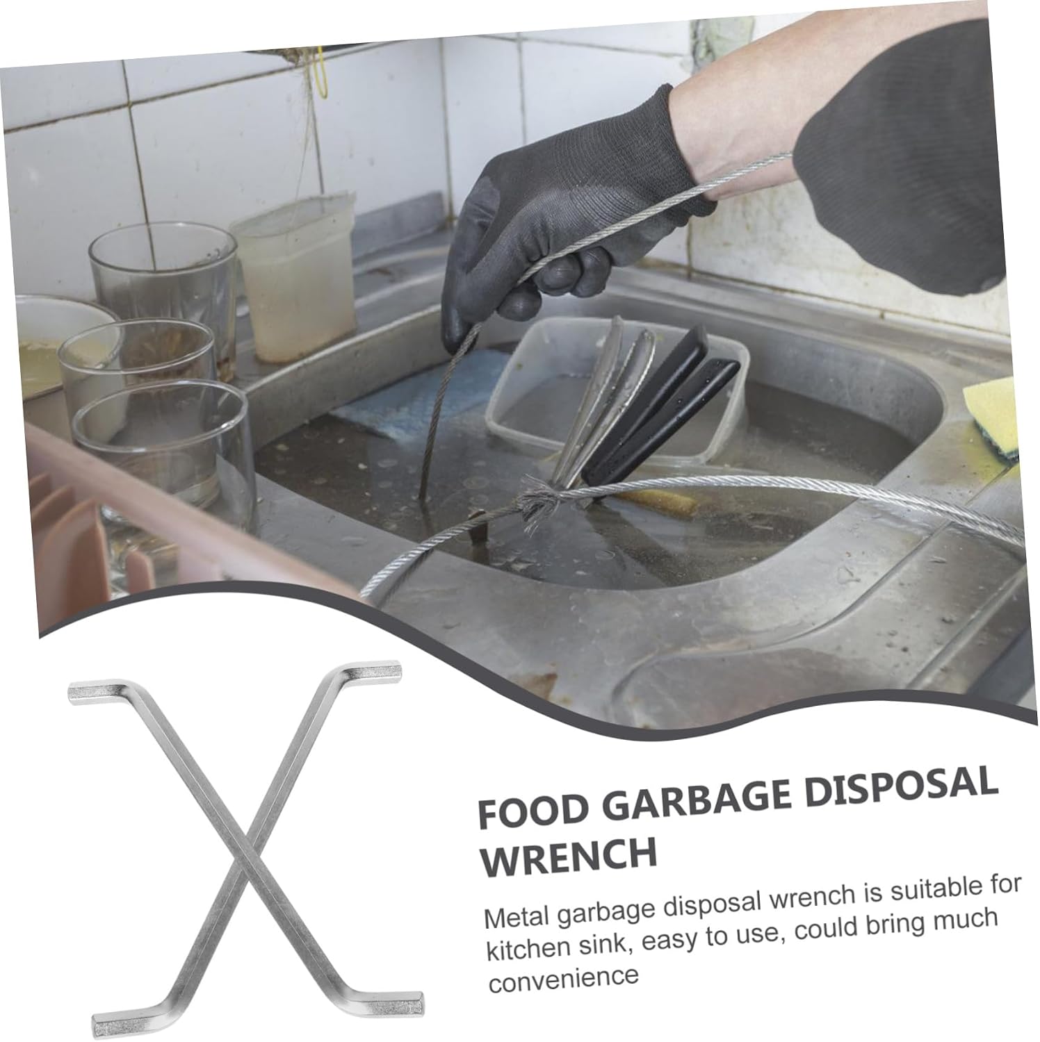 Garbage Disposal Wrench Tool for Kitchen Sink Metal Food Disposal Wrench Compatible 2-Piece Set for Unclogging and Maintenance