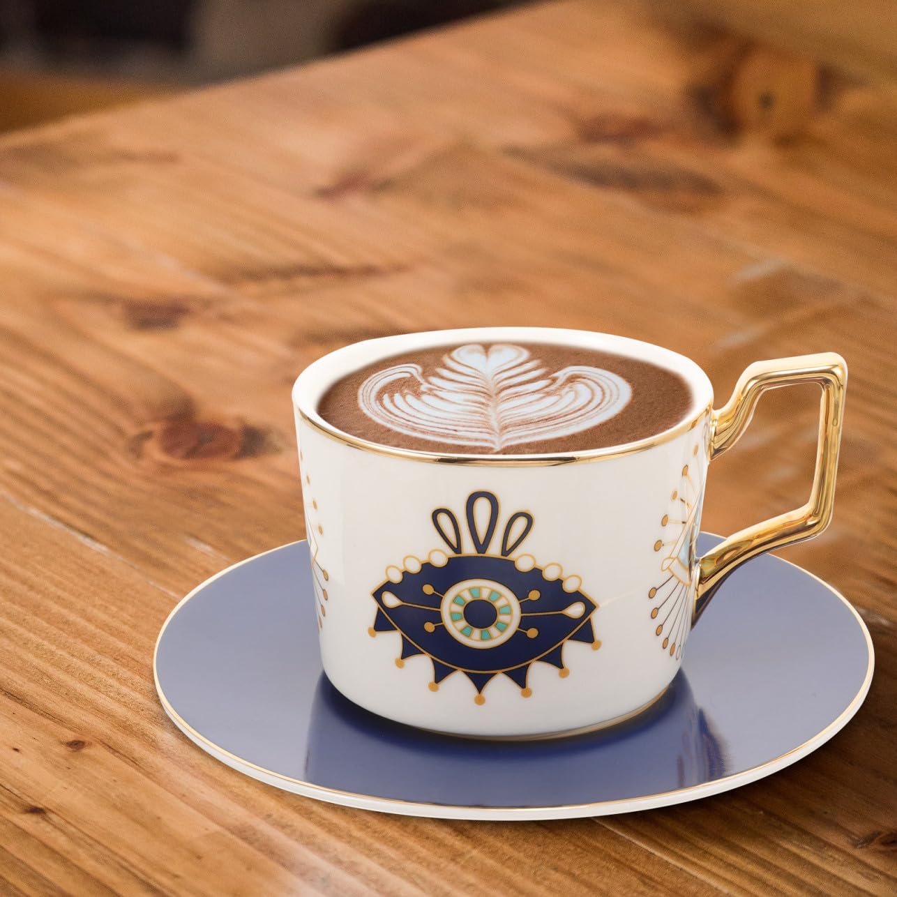 1set Tazzine Ceramica Con Piattino Design Evil Eye Tazza Per Caffè e Latte Stile Europeo Accessorio Per Tè e Pomeriggi Di Relax