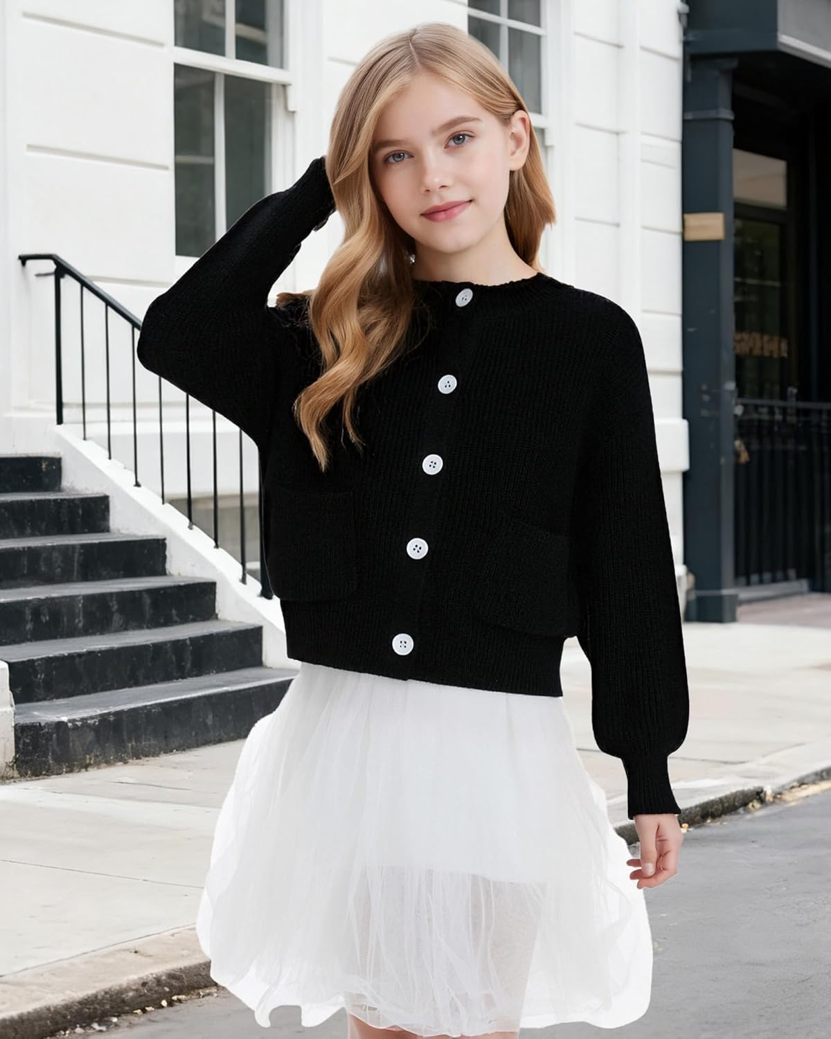 Girls Cardigan Sweater School Uniforms Toddler Long Sleeve Button Knit Solid Sweaters Tops - Image 2