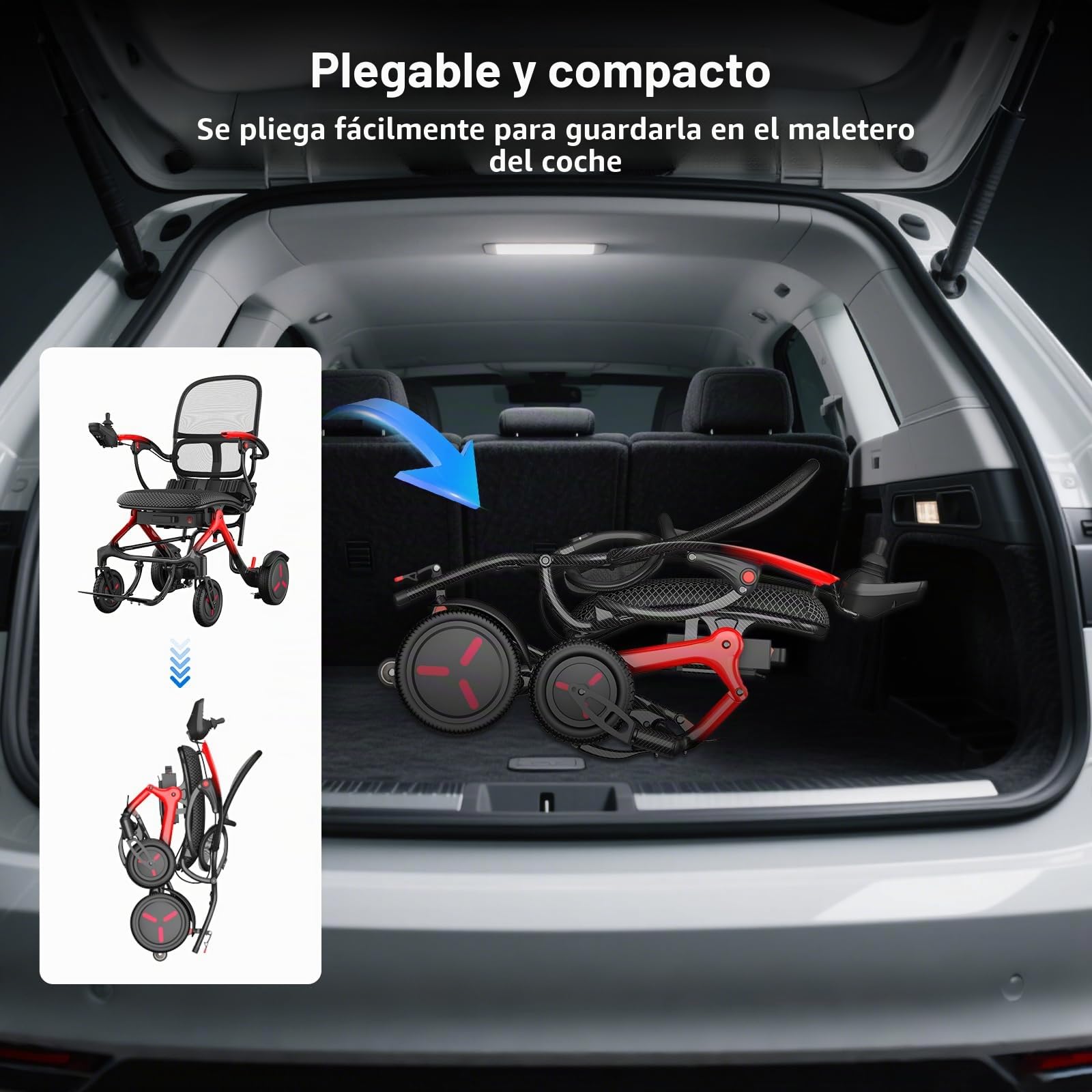 Silla de ruedas eléctrica plegable ligera de carbono: 25 km con neumáticos antipinchazos para todo terreno - Silla de ruedas eléctrica con respaldo transpirable hasta 150 kg