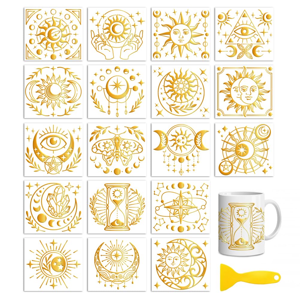 Peacoblue Golden Sun and Moon Rub On Transfers for Craft, Transfer Sticker