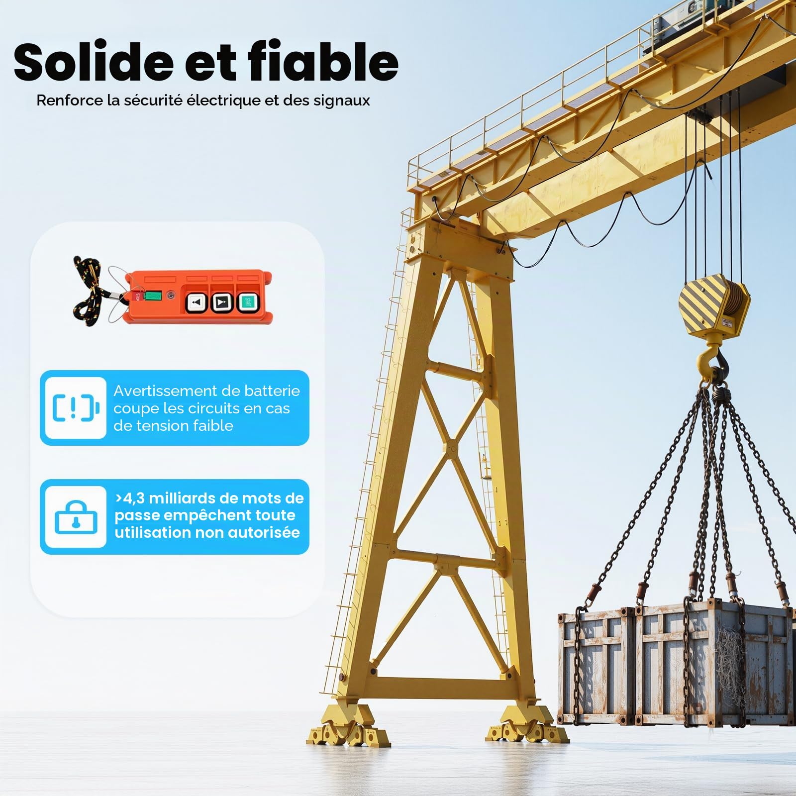 Télécommande de grue sans fil 220 V - Commande de grue sans fil - IP65 - Treuil à câble - Ouvre-porte jusqu'à 100 m - Pour grue de pont, véhicule électrique industriel, treuil, remorque basculante