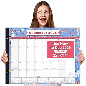 Gannyfer 2026 Desk Calendar, 18-Month Large Desk Calendar, Use Now Until Dec 2026, 22" x 17" Desktop Pad Calendar, with To-Do List, Thick Paper, Large Grid Layout (6 Stickers Included)