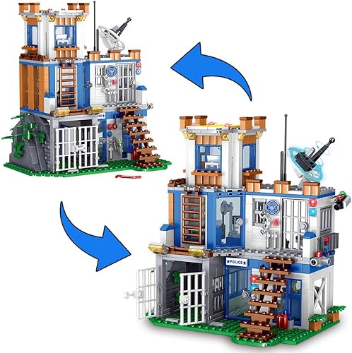 Miniatura 6 de MindBox Juego de construcción de estación de policía de la ciudad, 819 piezas de juguete STEM con helicóptero, avión de policía, radar, estación de
