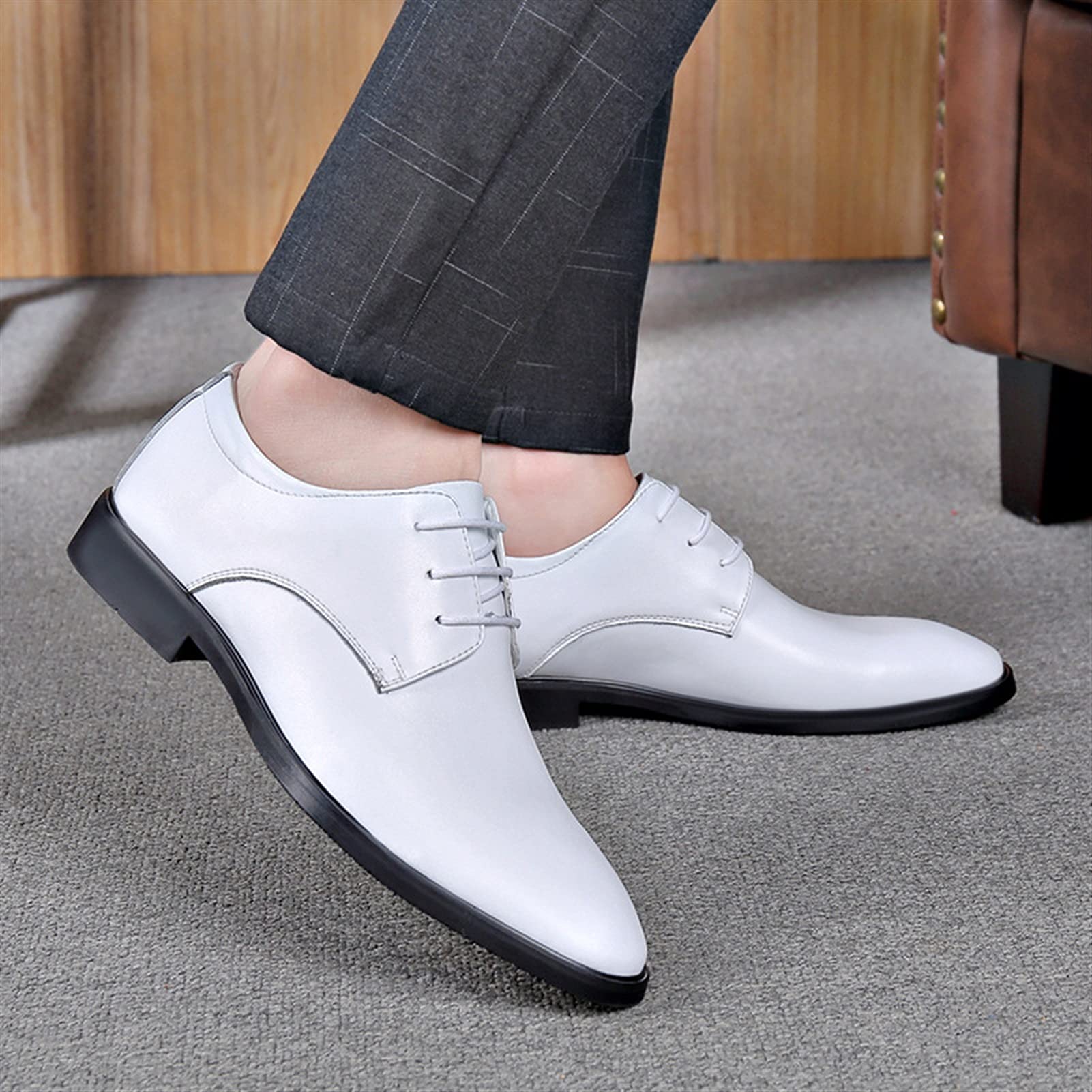 Zapatos de Vestir for Hombre Zapatos Derby con Cordones Blancos Punta Redonda Cuero sintético Suela de Goma Antideslizante Boda