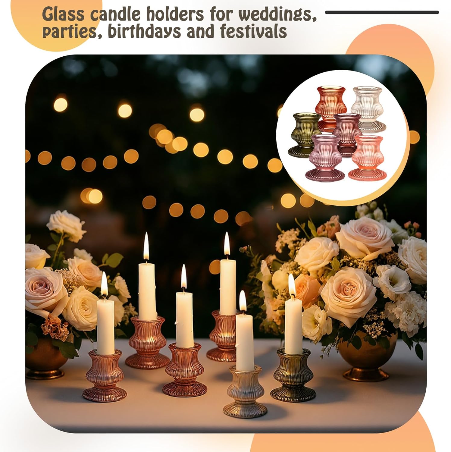 LemonRoad 16 Pcs Glass Candlestick Holders Bulk Taper Candle Holders for Table Centerpiece Decor, Vintage Thick Glass Candle Sticks for Wedding, Party, Birthday and Festival Decoration
