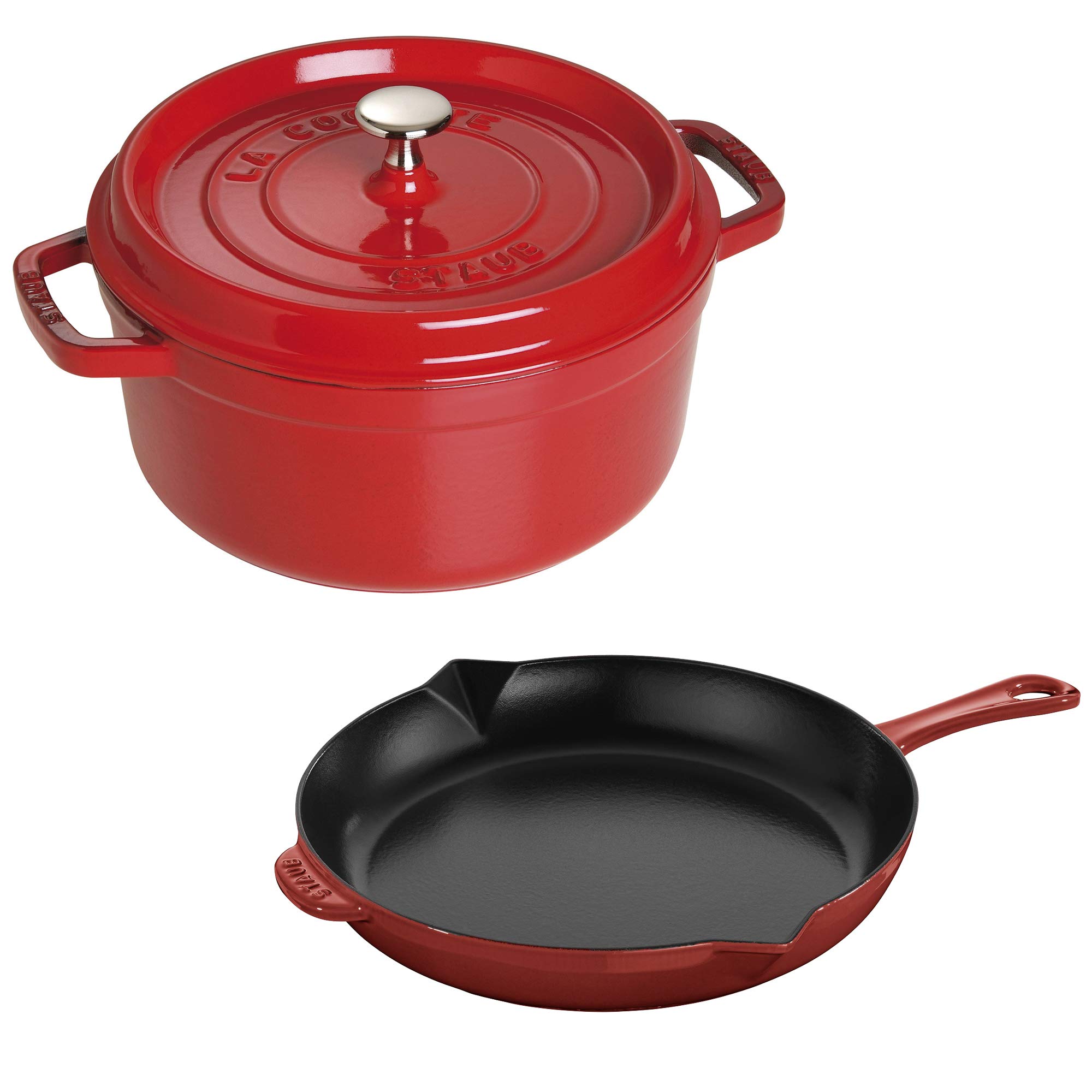 Amazon.com: Staub Cast Iron 3-pc Cocotte and Fry Pan Set-Cherry
