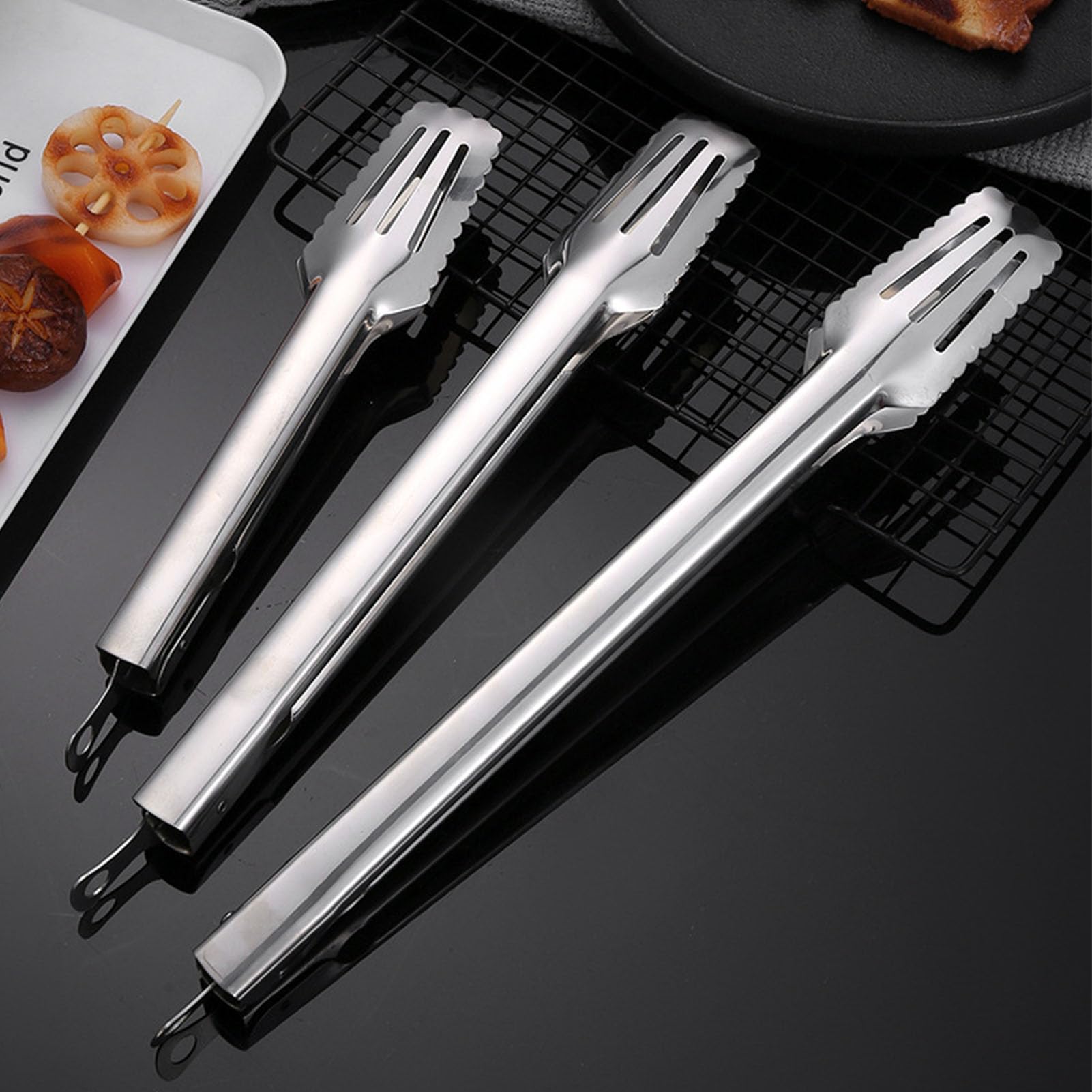 Stainless Steel Food Tongs Kitchen Tongs Serving Tongs with Non Slip Grip and Thickened Design for BBQ Buffet and Picnics 25.5cm