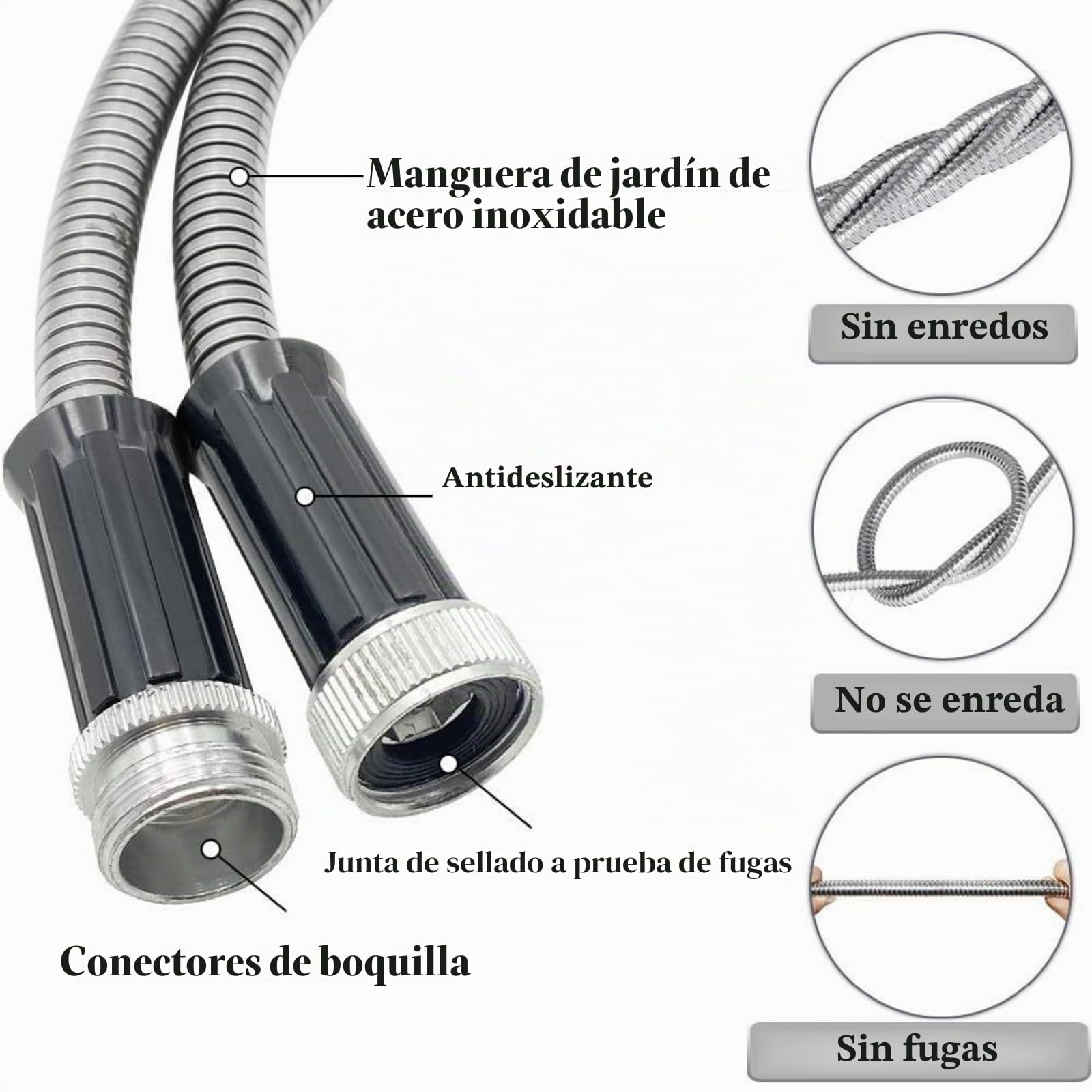 Manguera Extensible 7 Funciones, Manguera Jardin Flexible Ligera de Acero Inoxidable 14MM para Riego de Jardín, Regar, Limpiar, Lavar Coche, Regar, Bañar Mascotas (50FT)
