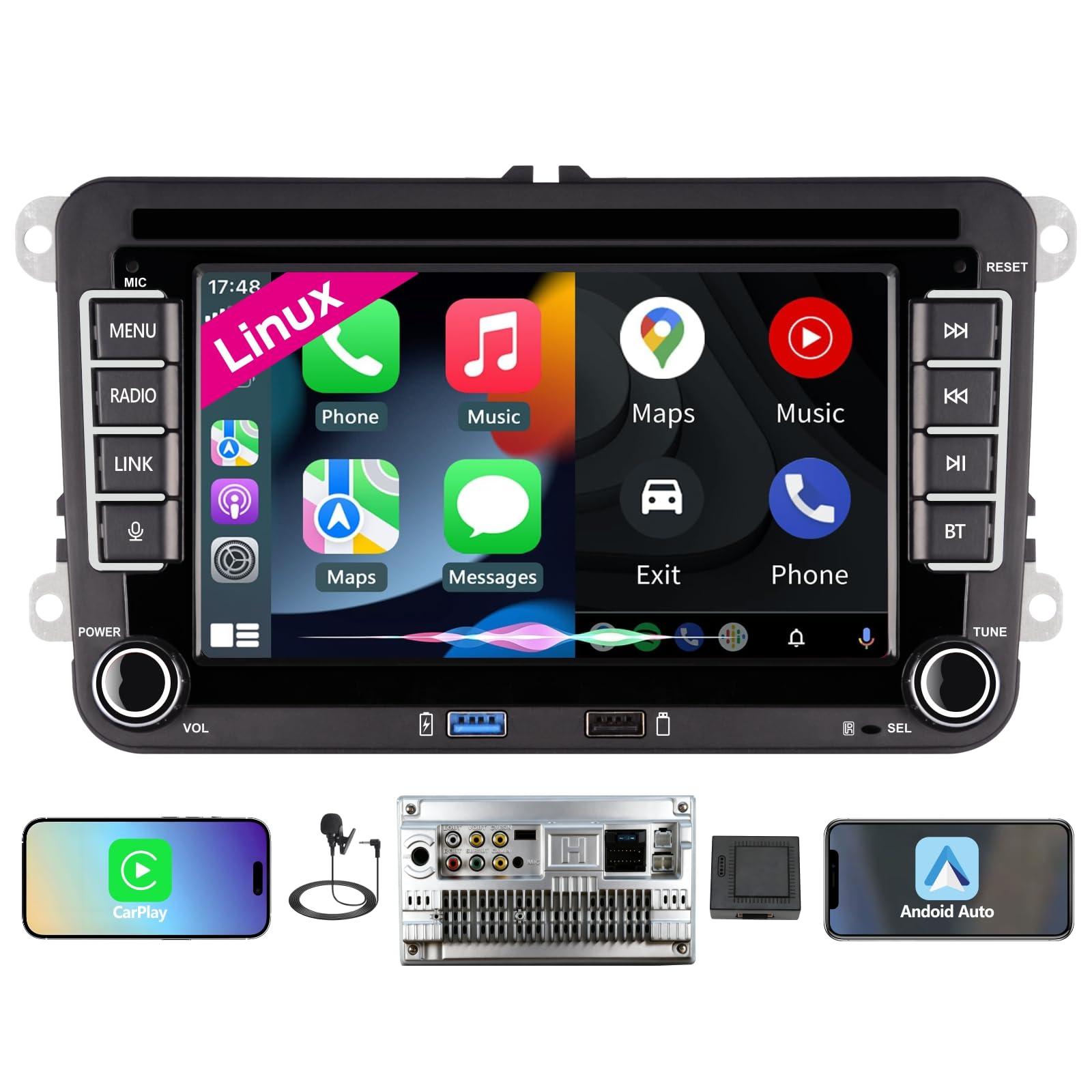 [Avvio Veloce]Autoradio Linux per VW Golf 5 Golf 6/Polo,radio VW con CarPlay & Android Auto Wireless Integrati,Schermo 7" per VW Compatibile Comandi originali del volante,AM/FM/RDS,Bluetooth,DSP,45Wx4