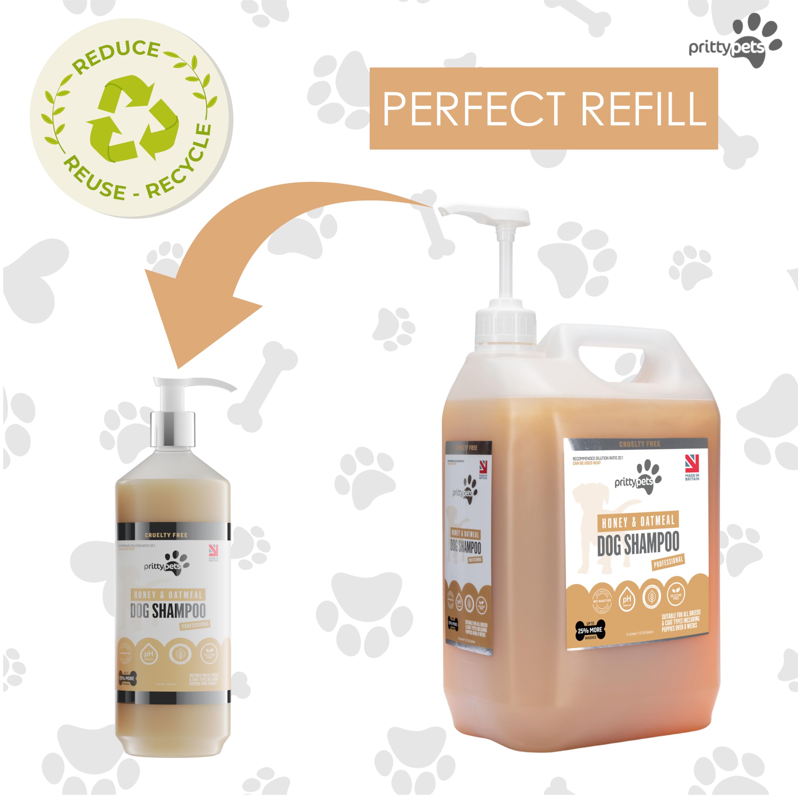 Oatmeal Hundeshampoo Pritty Pets 5 Liter HaferflockenShampoo für Hunde – professionelles pHausgewogenes, tierversuchsfrei, silikon und parabenfrei, welpenfreundliches HundepflegeShampoo –