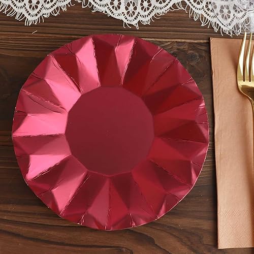 Miniatura 5 de Efavormart - Paquete de 25 platos de papel de postre geométricos burdeos de 7 pulgadas, platos desechables para fiesta de ensalada, 14.11 ozm