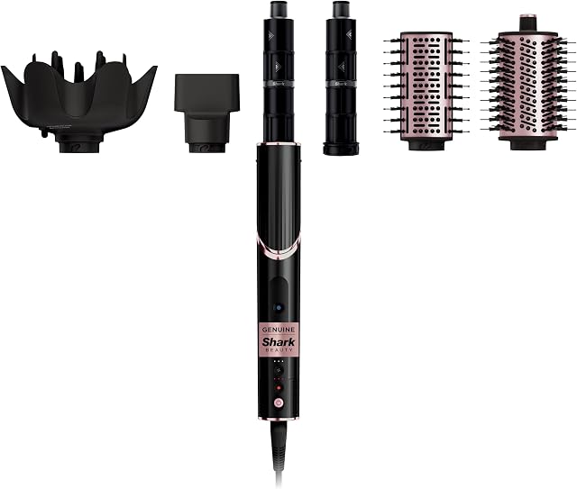 Sèche-cheveux Shark | Système de coiffage FlexStyle | Brosse soufflante portable et puissante | Boucleur et volumisateur pour cheveux | 6 outils de coiffage inclus | Idéal pour tous les types de cheveux | Noir | HD440BK