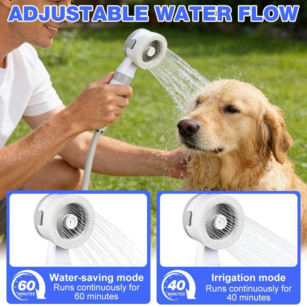 Ducha de camping con bomba, ducha de camping con bomba, ducha de camping portátil con 5000 mAh, manguera de 2 m, carga USB, ducha portátil eléctrica para jardín, viajes, lavado de mascotas