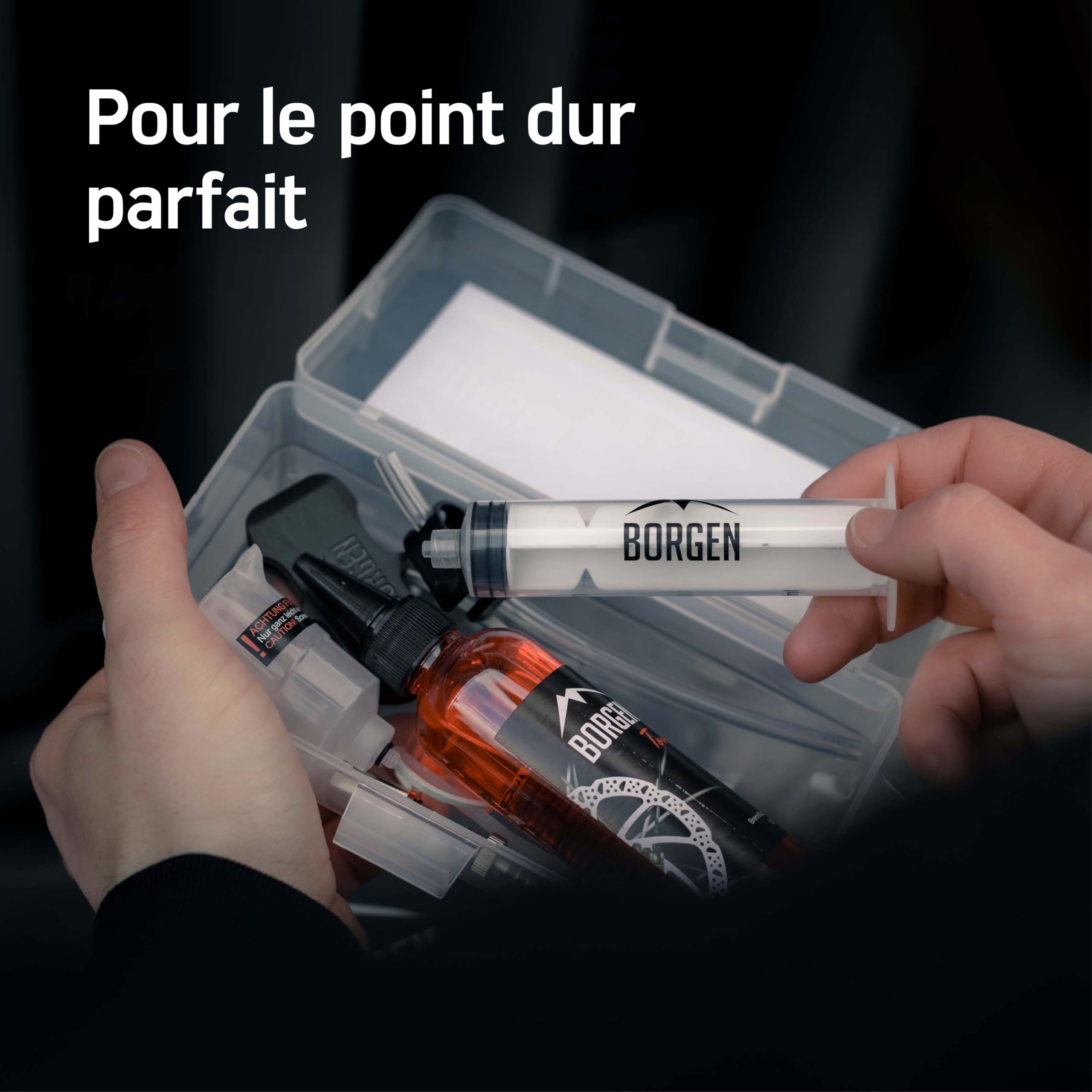 Borgen Kit de purge pour freins à disque Shimano - Kit de purge avec instructions (français non garanti) pour Deore, Dura Ace, Saint, XT etc. Avec huile minérale pour freins à disque hydrauliques