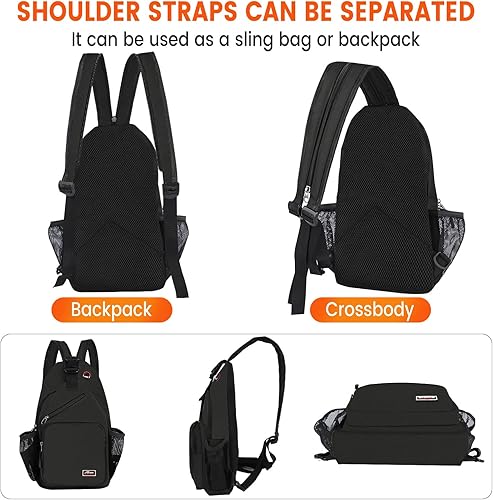 Miniatura 4 de Mochila bandolera para hombres y mujeres, mochila de hombro, bolsa de viaje, senderismo, bolsa de pecho (negro)