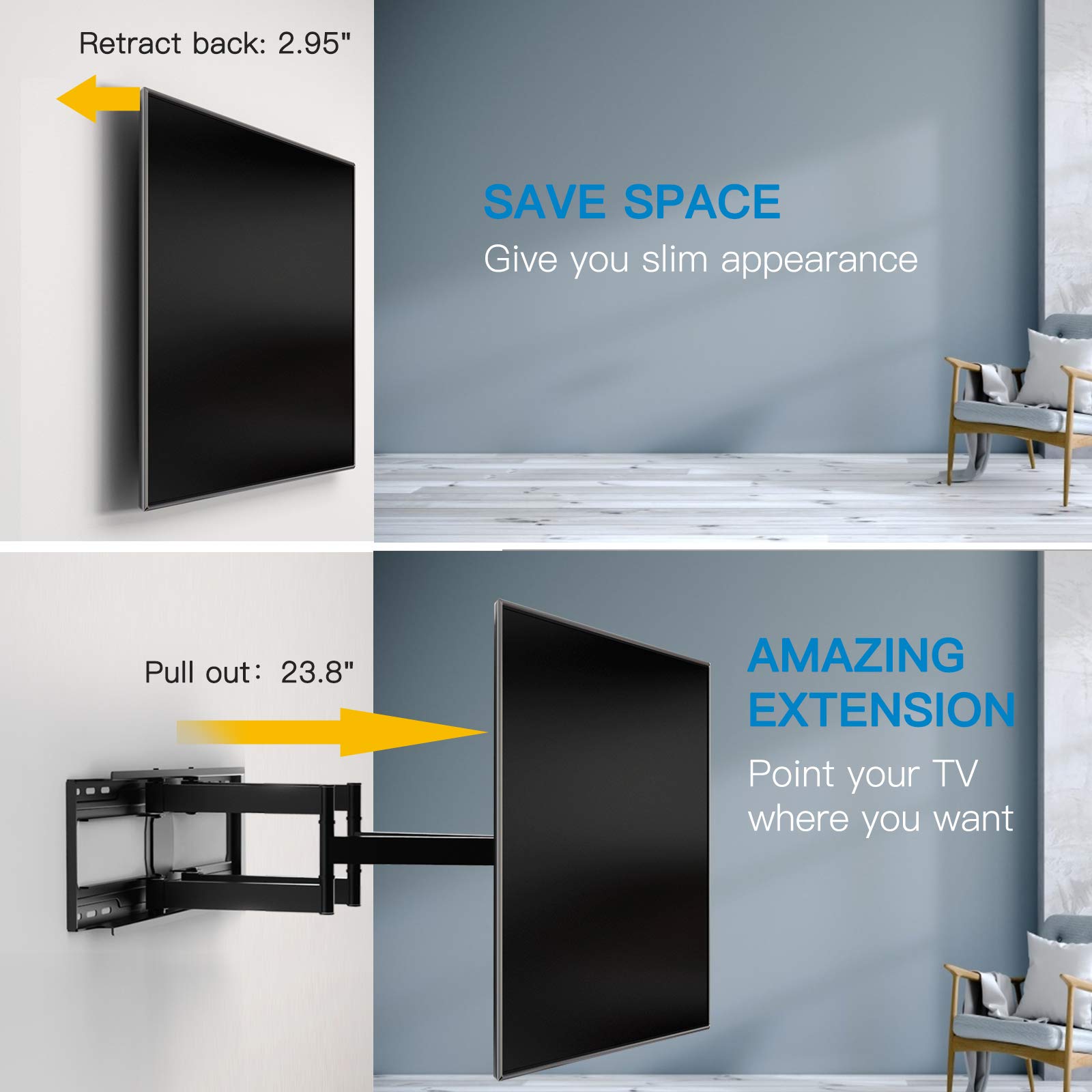 Buy PERLESMITH Full Motion TV Wall Mount for 3790" Flat Curved Screens