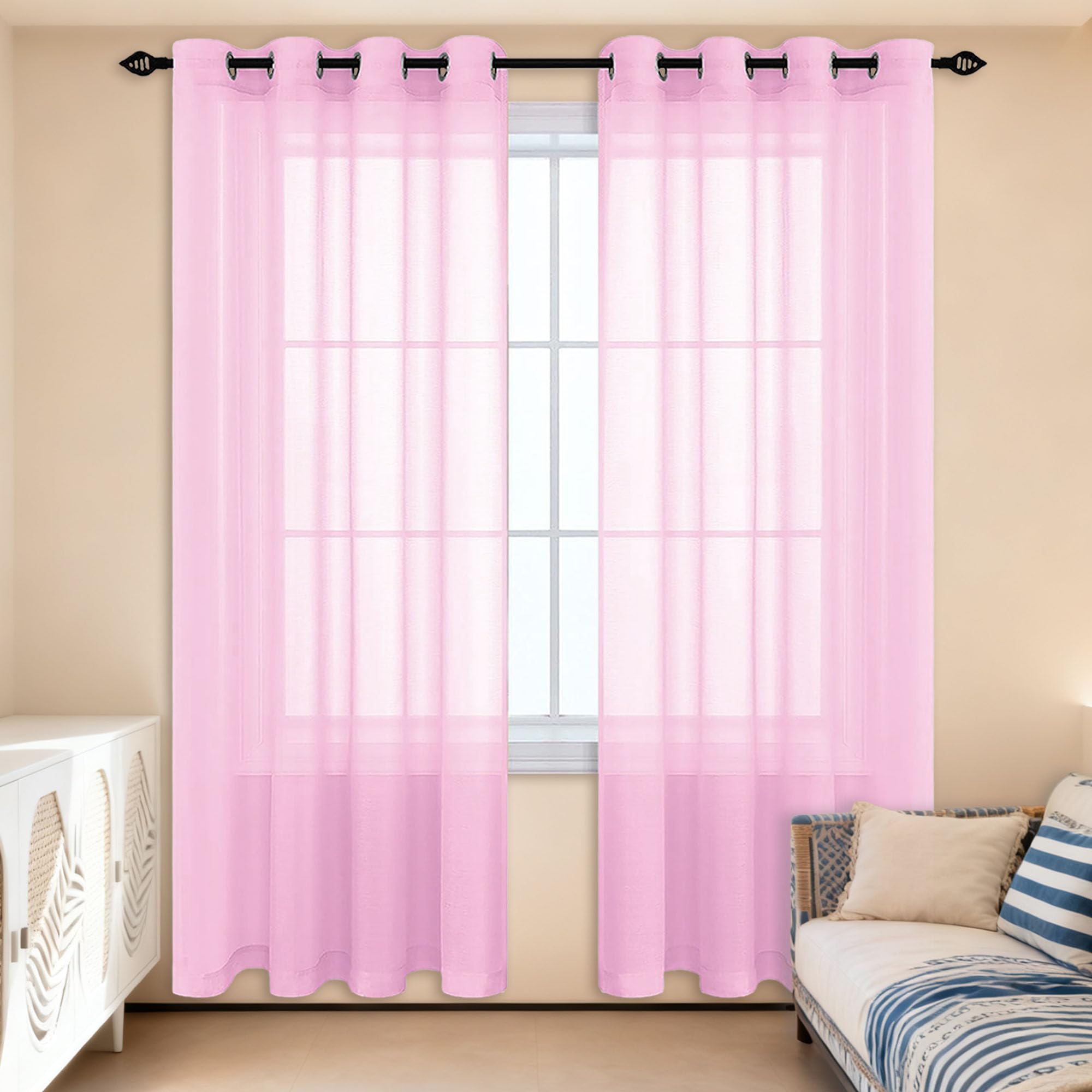 Rideau voilage 200x250 oeillets rideaux transparents couleur pure rose placard