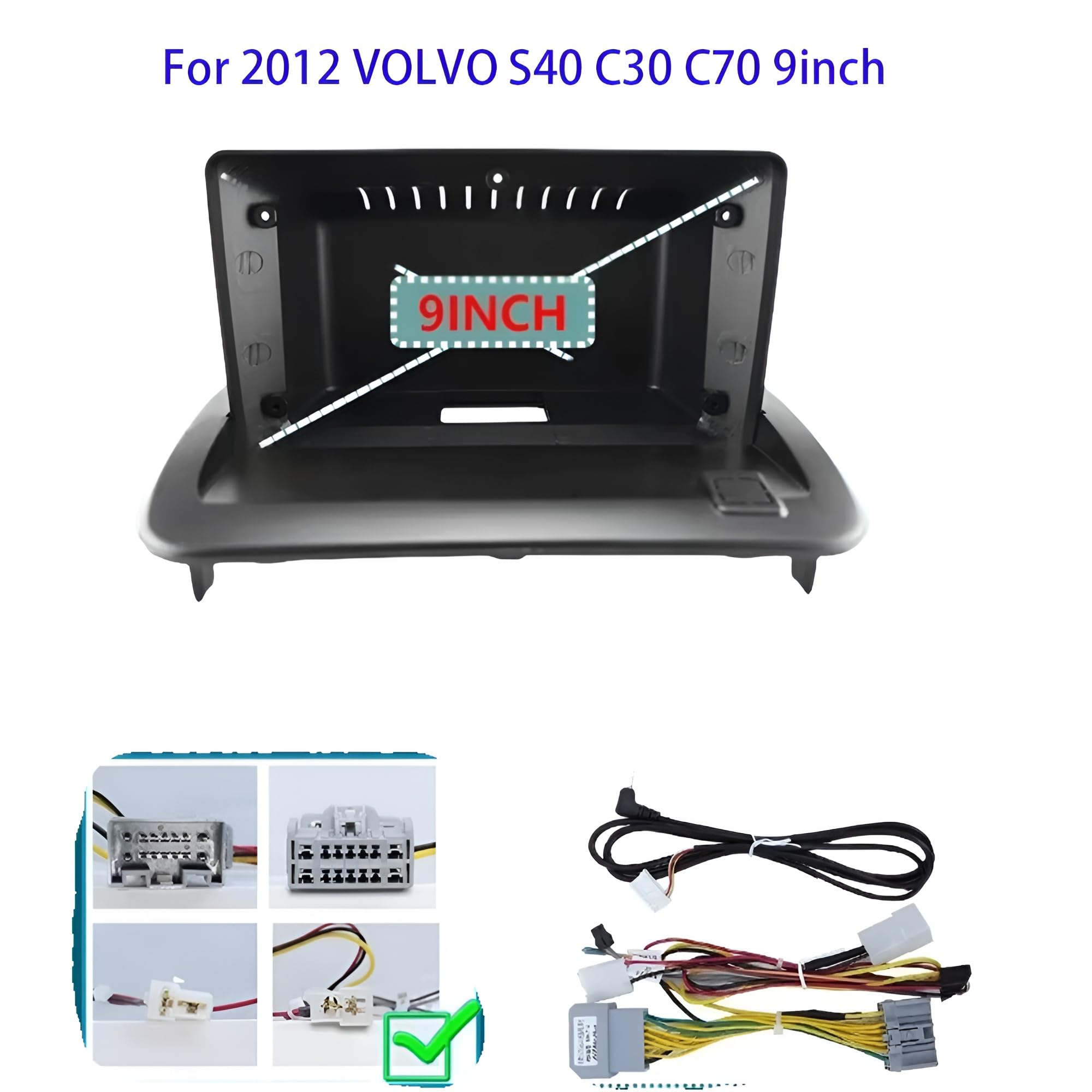 Sound-Way 9-Inch Glossy Black Car Radio Installation Kit | Fascia Frame, ISO Cable, CAN BUS & Antenna Adapter