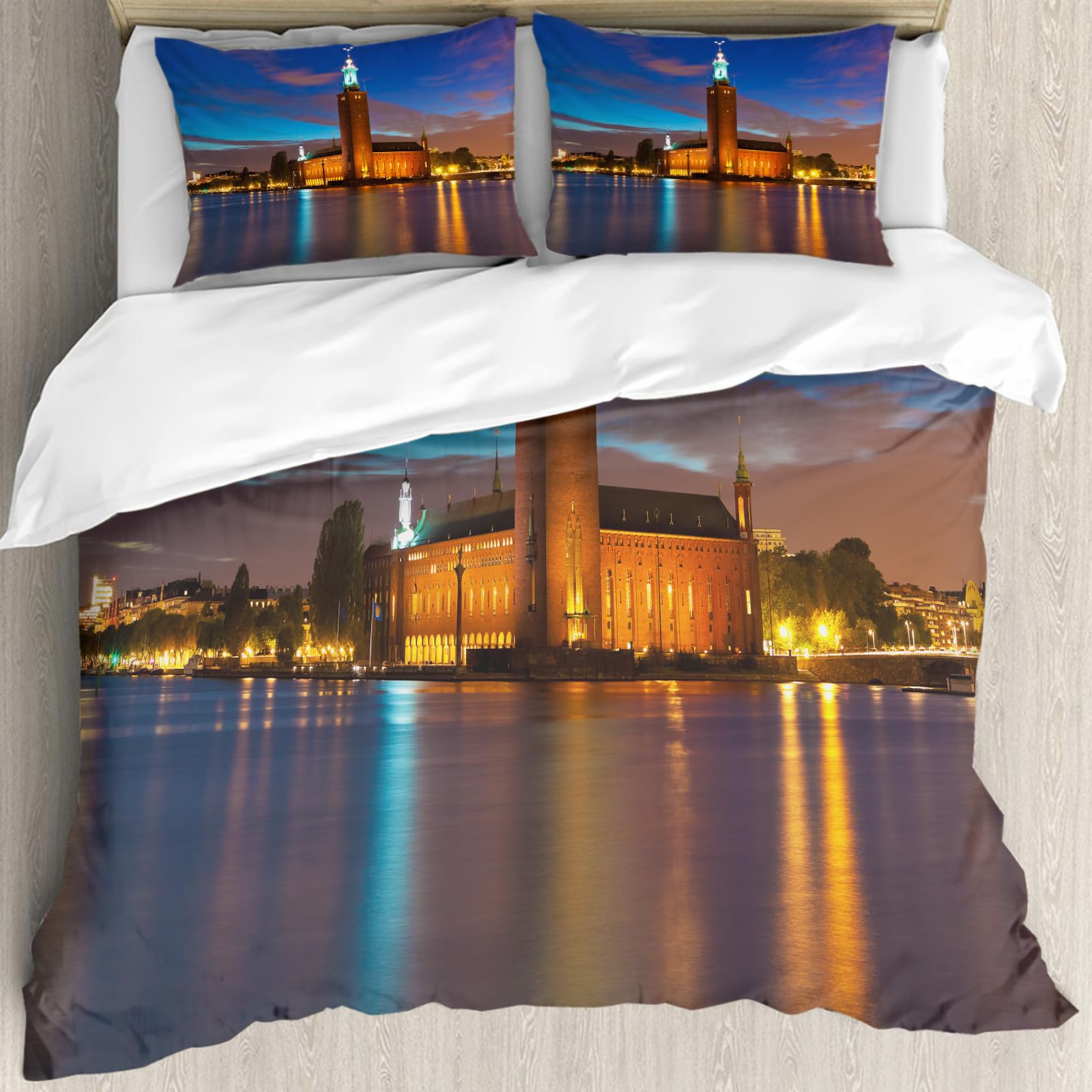 Housse de couette 228x264 literie anti-allergique motif Stockholm hôtel