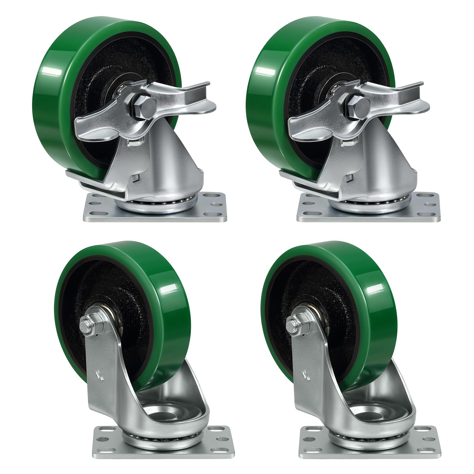 ASOMWLS 4" Industrial Caster Wheels, Heavy Duty Casters, Premium Thick Polyurethane Tread, Non-Marking, for Cart, toolboxes, Set of 4,Total Load