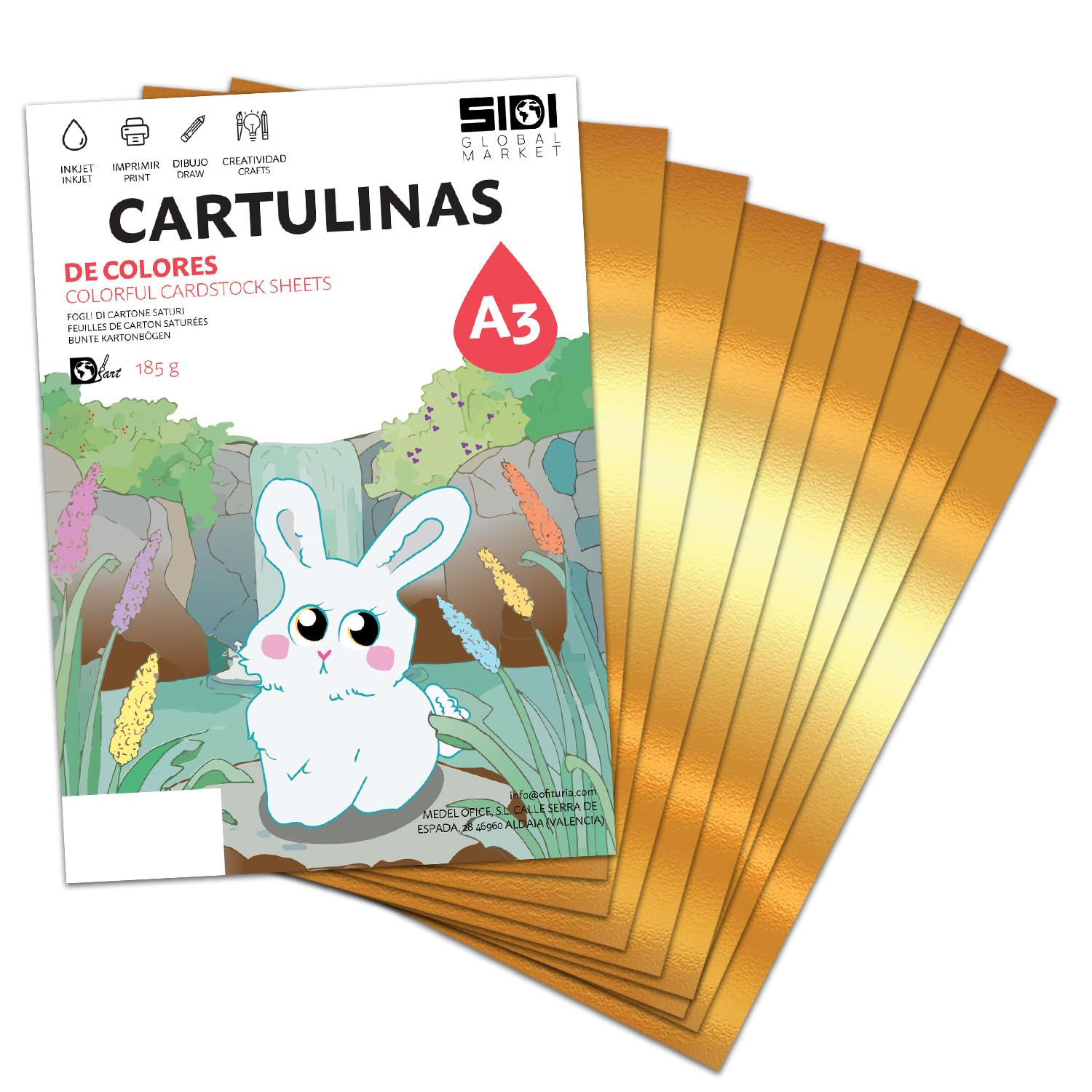 Cartulina A3 Fluor 185 g Cartulina Fluorescente de Colores Neon para Manualidades, Scrapbooking, Impresora Inkjet y Láser, Pack Variado Alta Visibilidad – SIDI (fluor, 25h) — view 17