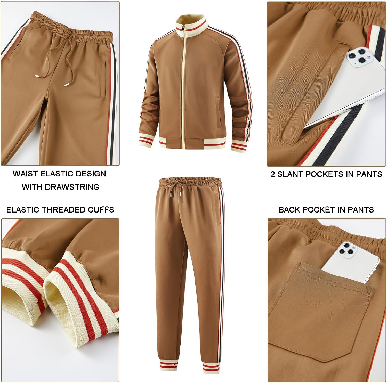 dioxoib Men Track Suits Sets Long Sleeve Full-zip Sweatsuit Active Jackets and Pants 2 Piece Outfits - Image 6