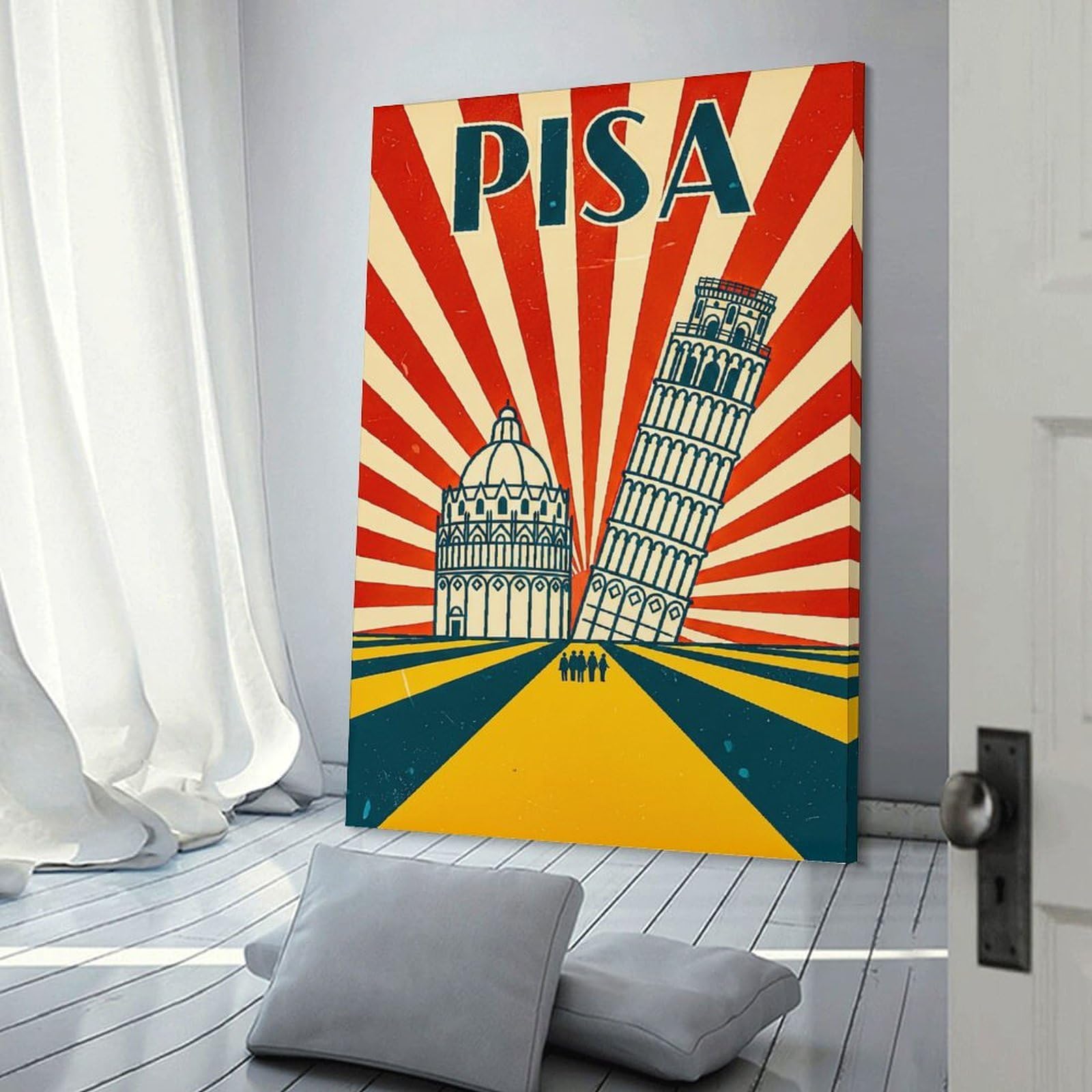 Junmoney Pisa Travel Canvas Wall Picture, 12x18inch(30x45cm), for Wall Displays, Bedrooms Or Room Updates, Wall Decor Suited to Curated Displays