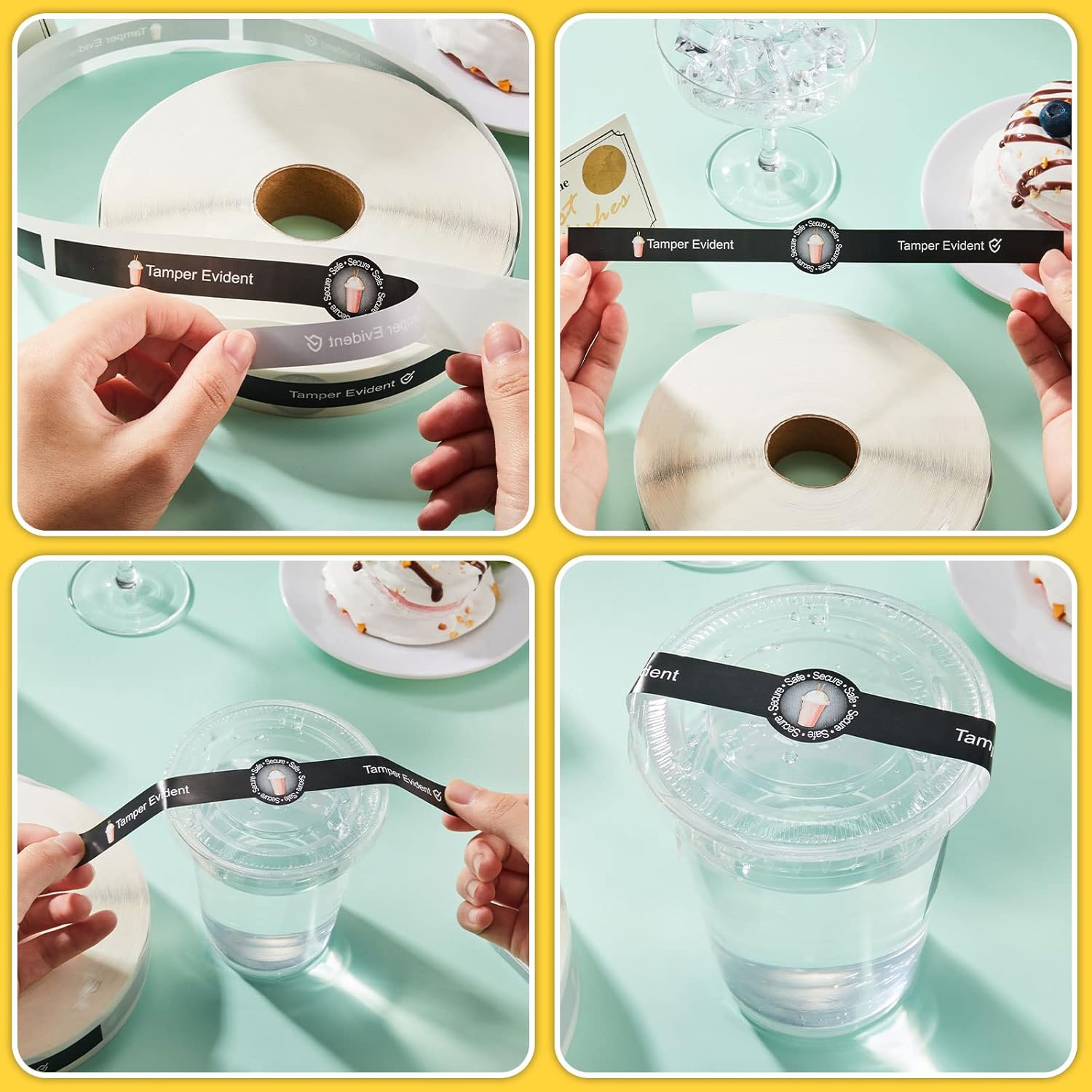 Zonon 1200 Pcs Safe Secure Tamper Evident Seals for Drink Lids, Food Delivery Stickers Sealed for Freshness Labels Drink Food Coffee Milk Tea Ice Cream Seal Stickers 600 Pieces Per Roll (Black)