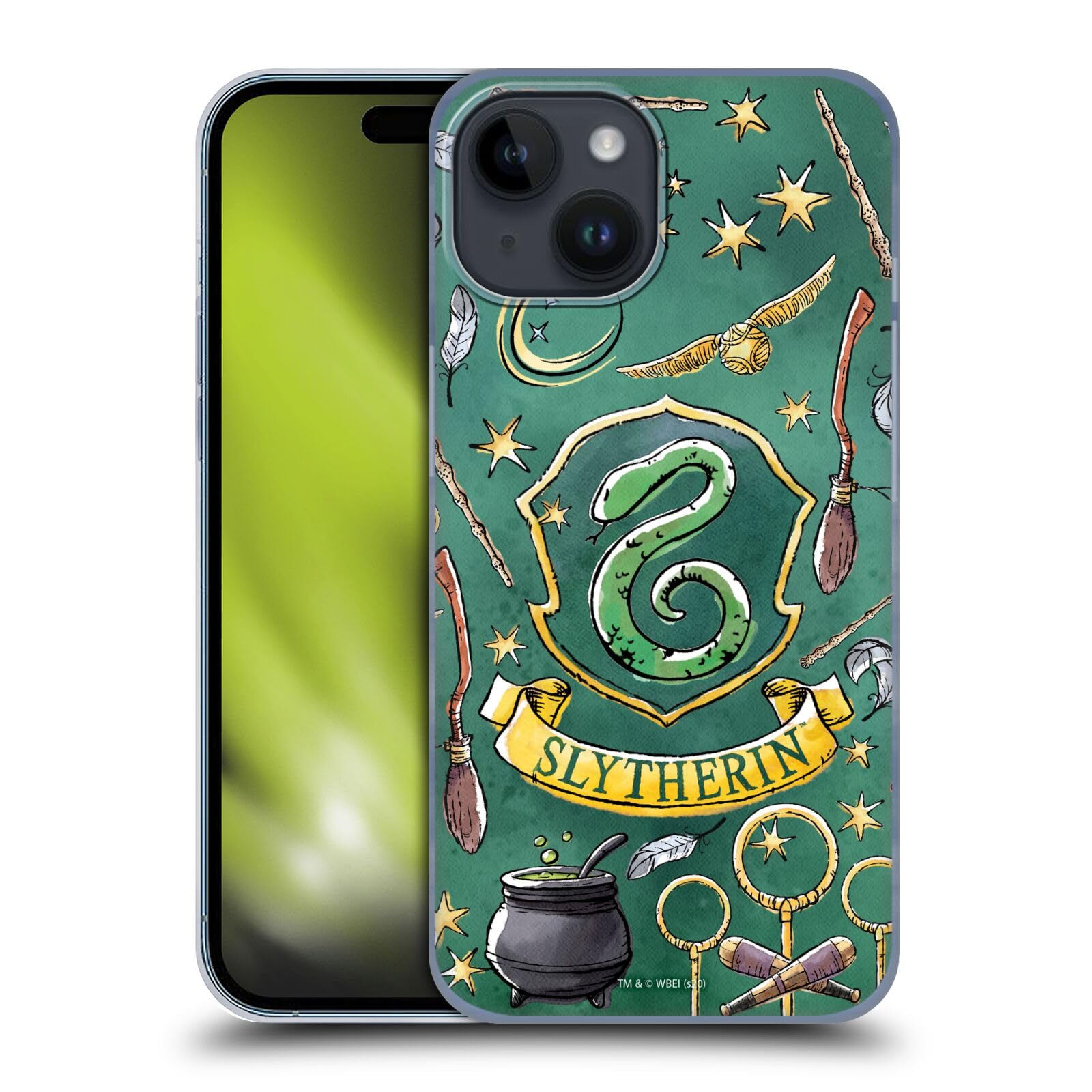 Head Case Designs Officially Licensed Harry Potter Slytherin Pattern Deathly Hallows XIII Hard Back Case Compatible with Apple iPhone 15