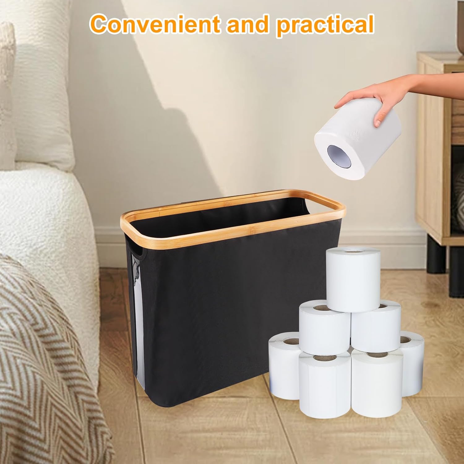 Toilet Paper Storage for 12 Rolls, Toilet Paper Basket Free Standing Roll Storage Organizer Foldable Toilet Paper Holder Storage Bin for Bathroom (Black)