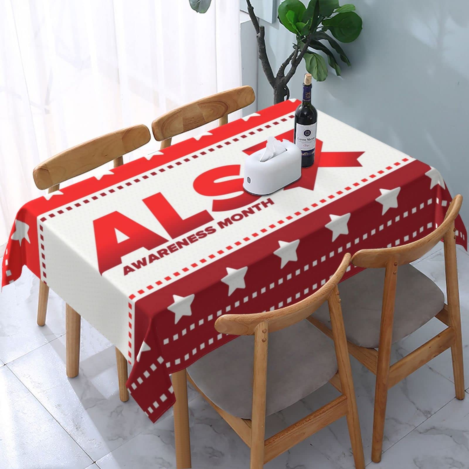 JunHeArt Als Awareness Month Tablecloth Rectangle Table Cover Washable Table Cloths Decor For Kitchen 54" X 72"