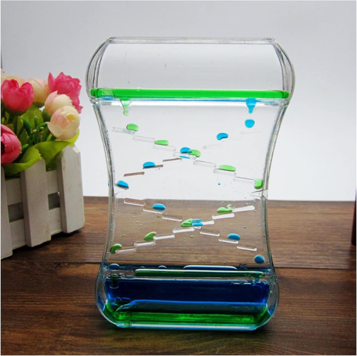Dynamic Liquid Hourglass with Oil Decompression Toy with 2 Color Flowing Ornament for Office Stress Relief Decor Accessories(Blue Green)