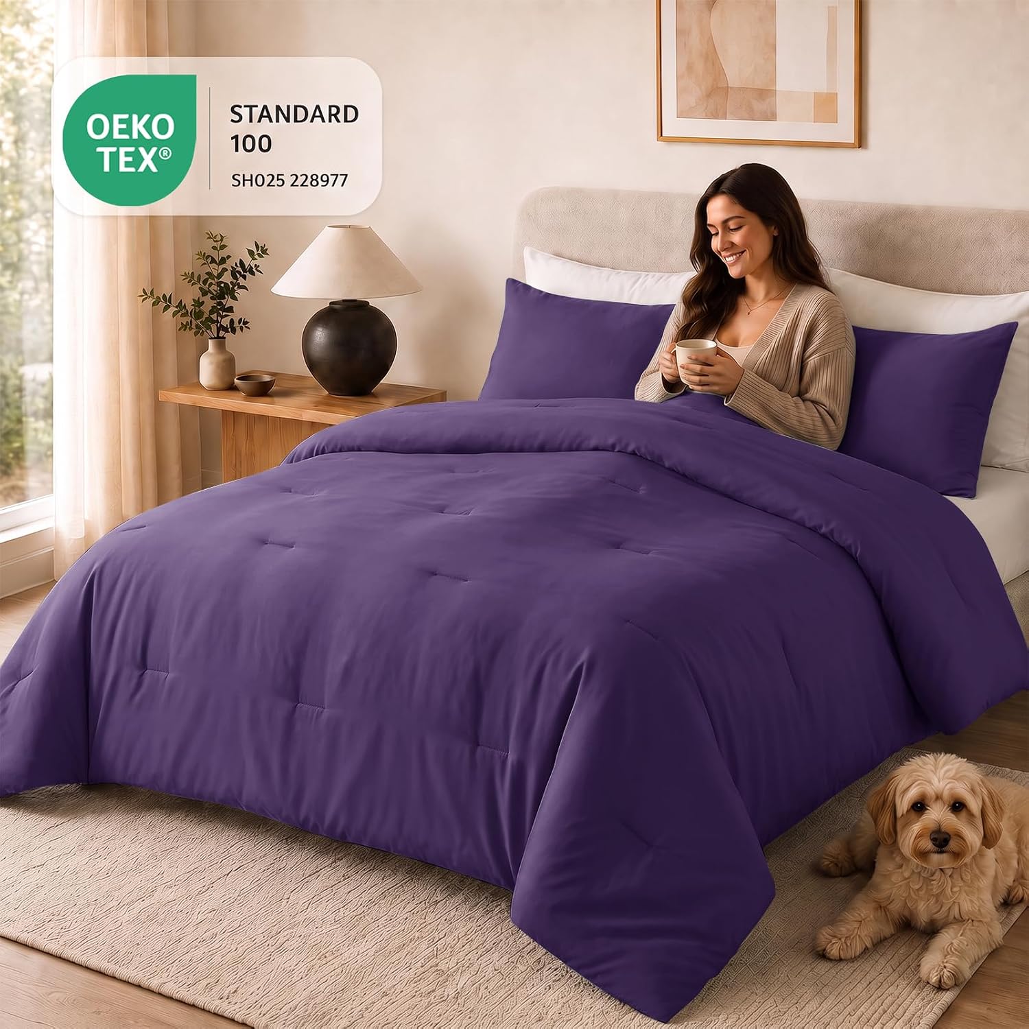 Twin Comforter Set, 2 Pieces Down Alternative Bedding, Purple thumbnail