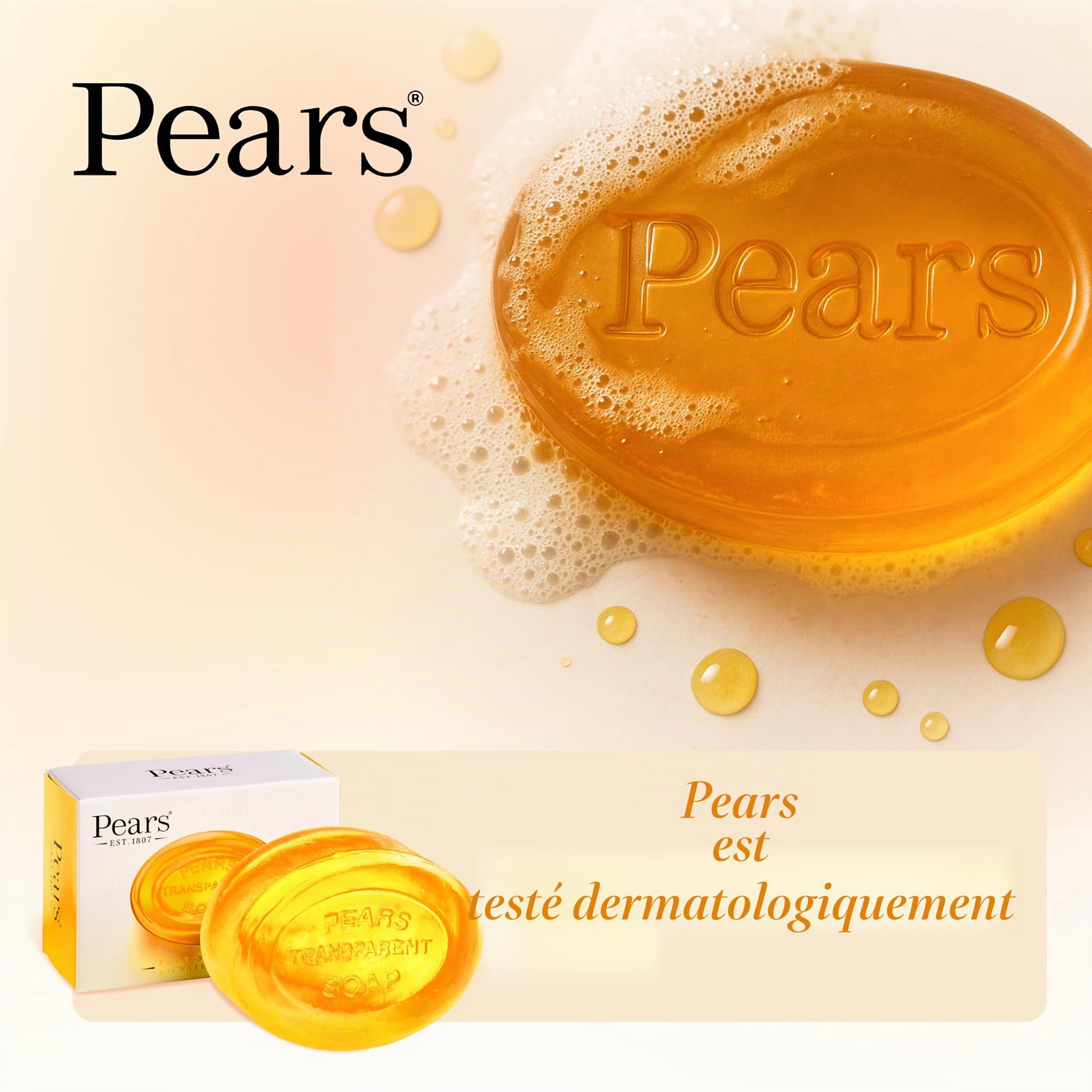 Pears Pure & Gentle Lot de 6 barres de savon transparentes aux huiles naturelles 125 g
