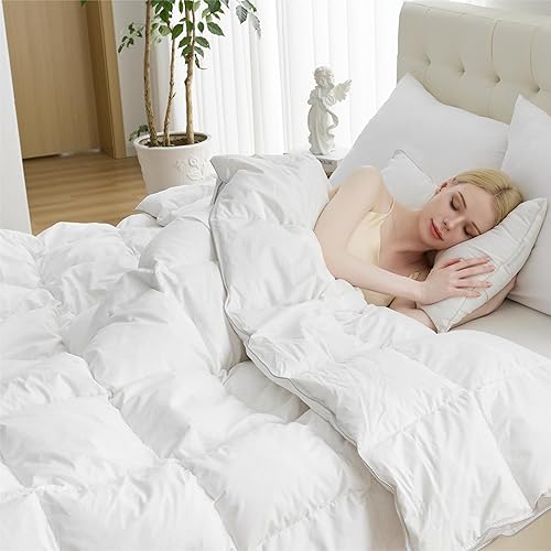Syalife Edredón de plumas tamaño Queen, relleno de edredón para todas las estaciones con relleno esponjoso de 46 onzas, lujosos edredones de ropa de