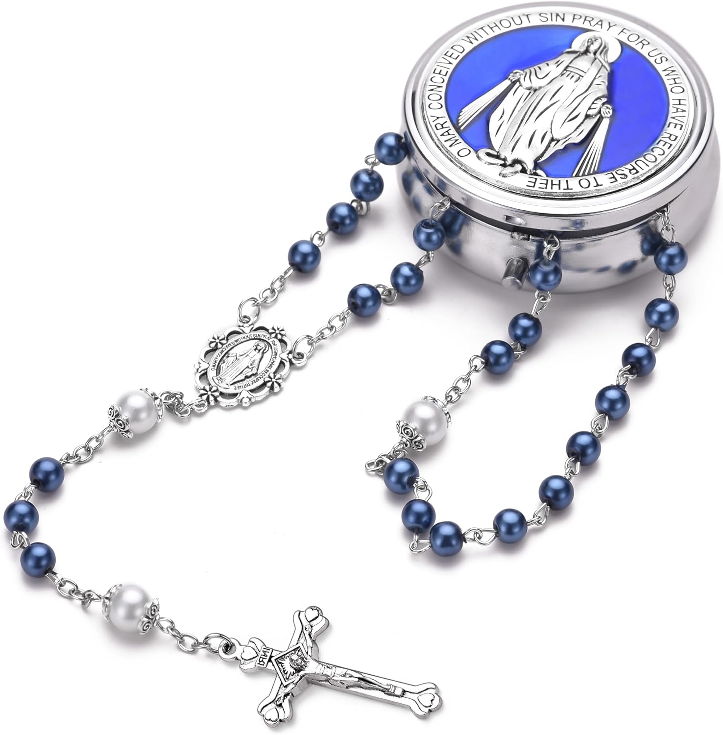 Rosary for Women with Case and 18pcs Prayer Cards, First Communion Gifts for Girls, Glass Pearl Beads and Virgin Mary Medal, Catholic Gifts - Image 4