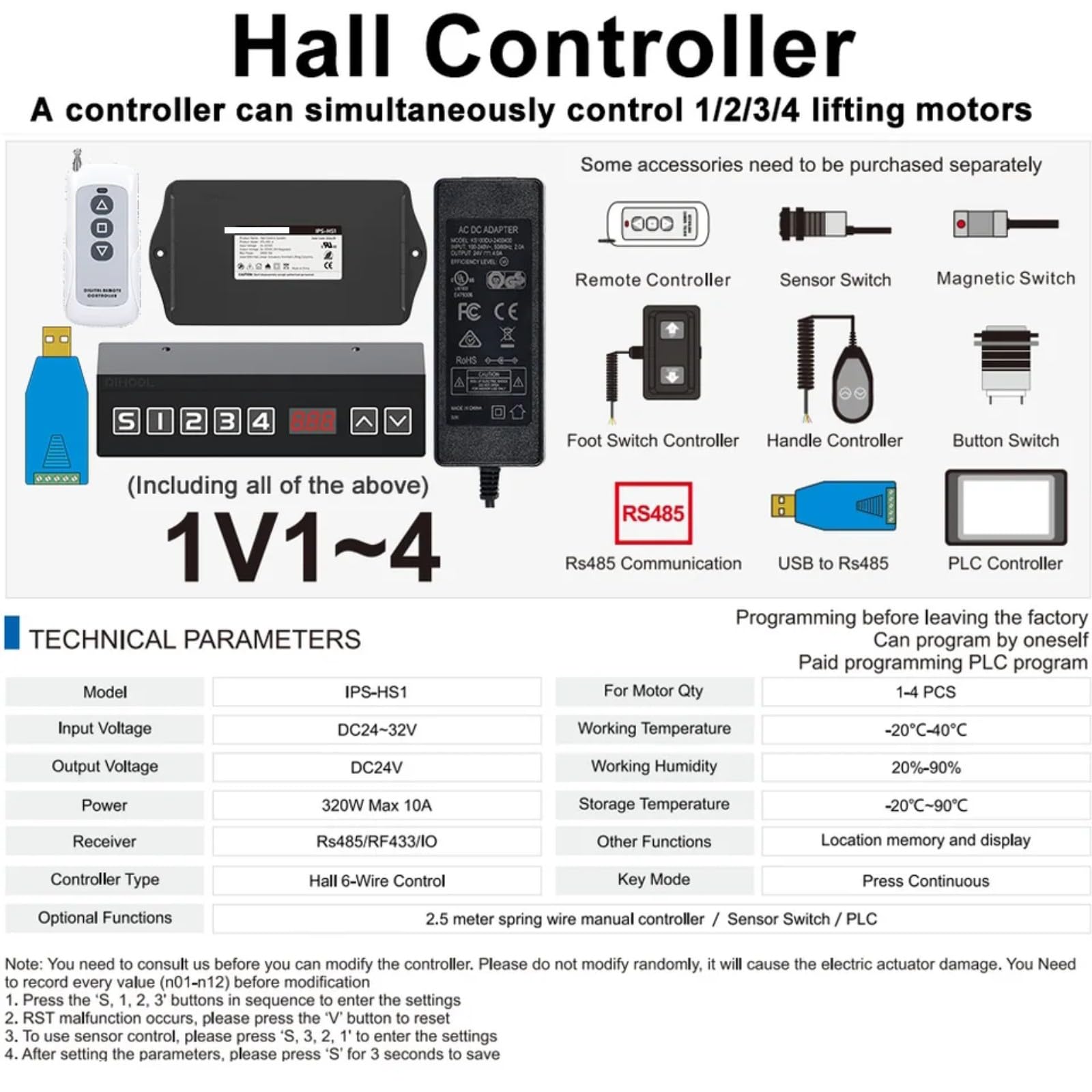 8000N 4Pieces Hebe Säule mit synchronisierter Steuerung Controller-Set (1V4) 50MM ~ 1400MM Stroke 800kg Last 25MM/S(200mm Trip; 180kg Load 14mms)