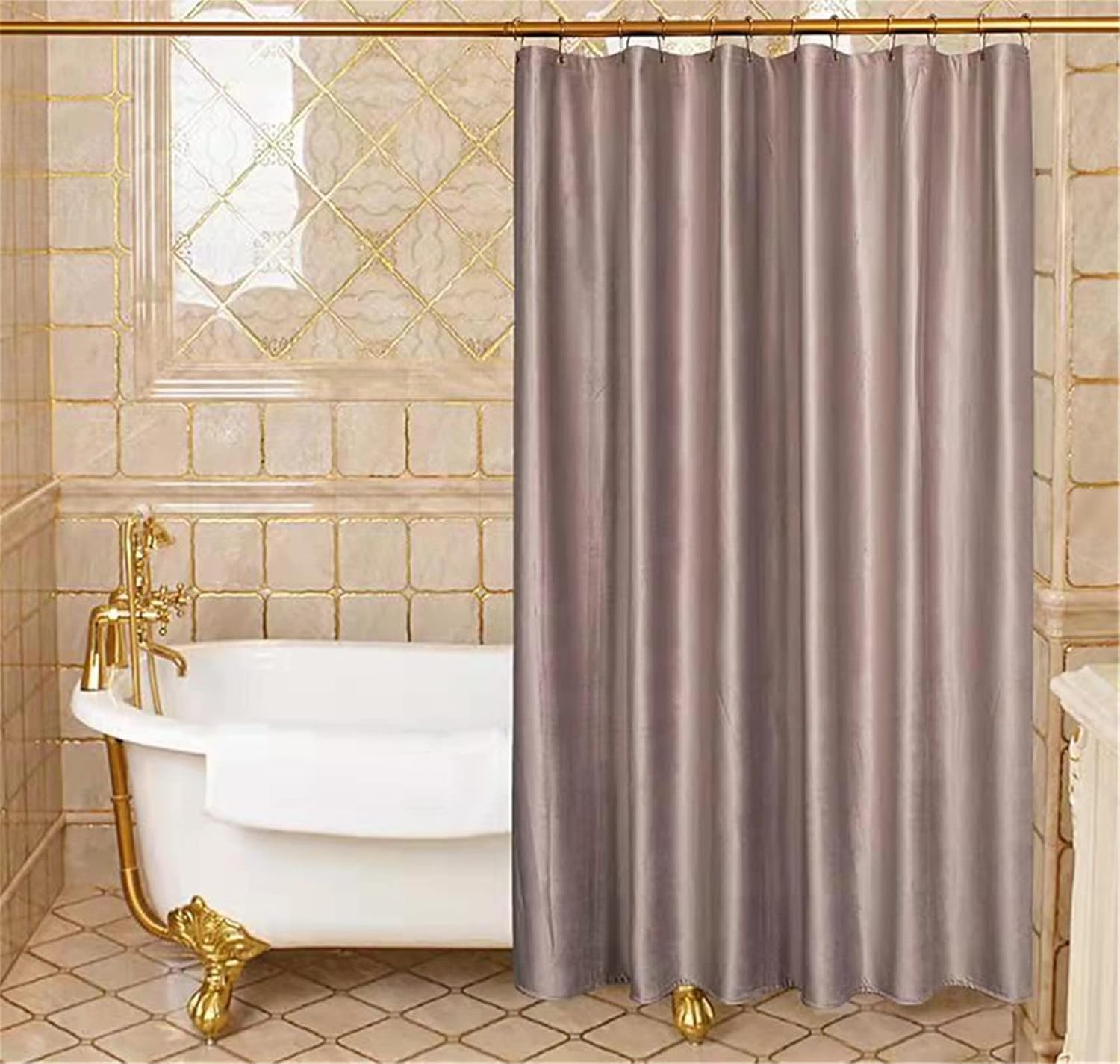 Thick Velvet Grey Shower Curtains for Bathroom, Luxury 280 GSM Heavy-Duty Fabric Shower Curtain with Hooks, Metal Grommets, Waterproof Shower Curtain for Showers, Bathtubs Hotels, 72 x 72 inches