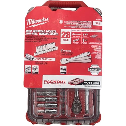 Milwaukee 48-22-9481 28-Piece 3/8 in. Drive SAE Ratchet and Socket Set with PACKOUT Low-Profile Compact Organizer