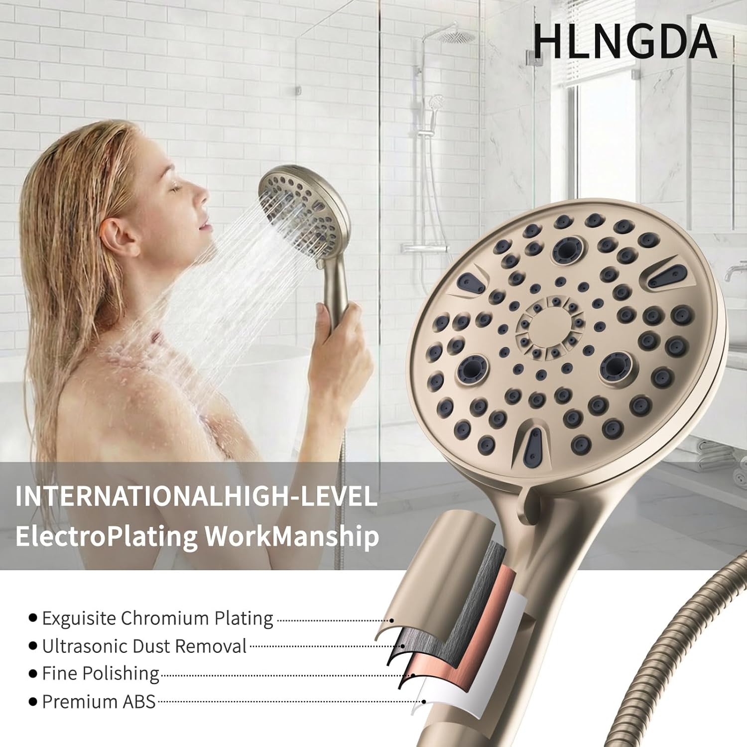 High Pressure Rain Handheld Shower Head Set,Anti-clog Nozzles with Handheld Spray Combo,Fixed Showerhead 6-Mode,59 Inch Hose Bracket Teflon Tape Rubber Washers,Brushed Nickel(MLJ-SC001SGN-6NLS)