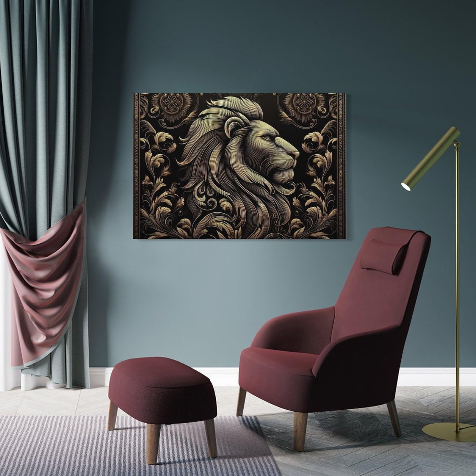 Junmoney Golden Lion Portrait Decorative Wall Artwork 16x24inch(40x60cm), for Living Room, Bedroom, Office Or Hallway, Decorative Artwork with Broad Appeal
