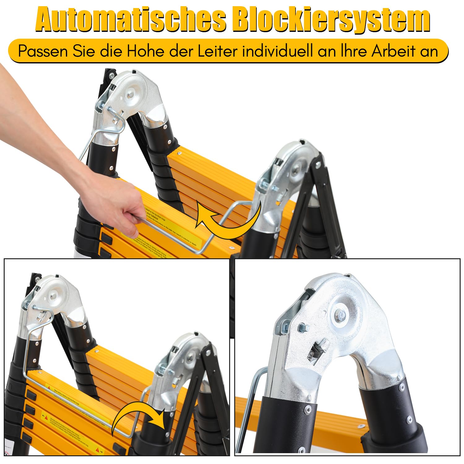 3.8M (1.9+1.9) Teleskopleiter, rutschfeste Mehrzweckleiter Tragbare Aluminium Teleskopleitern Max Belastung 150 kg (Schwarz)