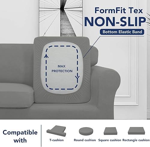 Miniatura 5 de PureFit - Funda para sofá de butaca (4 piezas, superelástica, para 3 cojines), color gris. Material elastano suave antideslizante, protector de