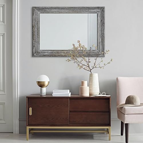 Vista 30 de Espejo de pared con marco de madera rústica, espejos colgantes rectangulares para pared, grande, decorativo para baño, dormitorio, granja, sala