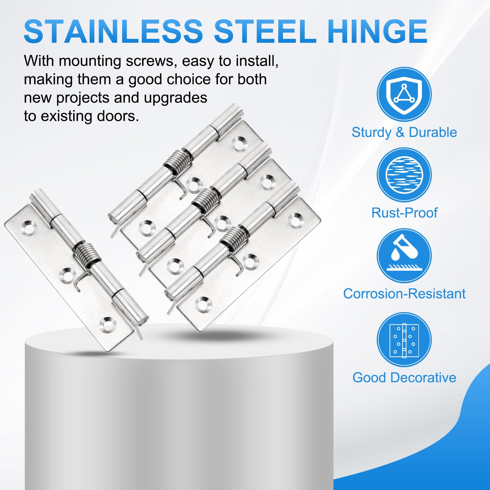PATIKIL 2 Pcs Spring Loaded Hinges, 4" 304 Stainless Steel Self Closing Small Door Hinges with Screws for Cabinet Door - Image 3