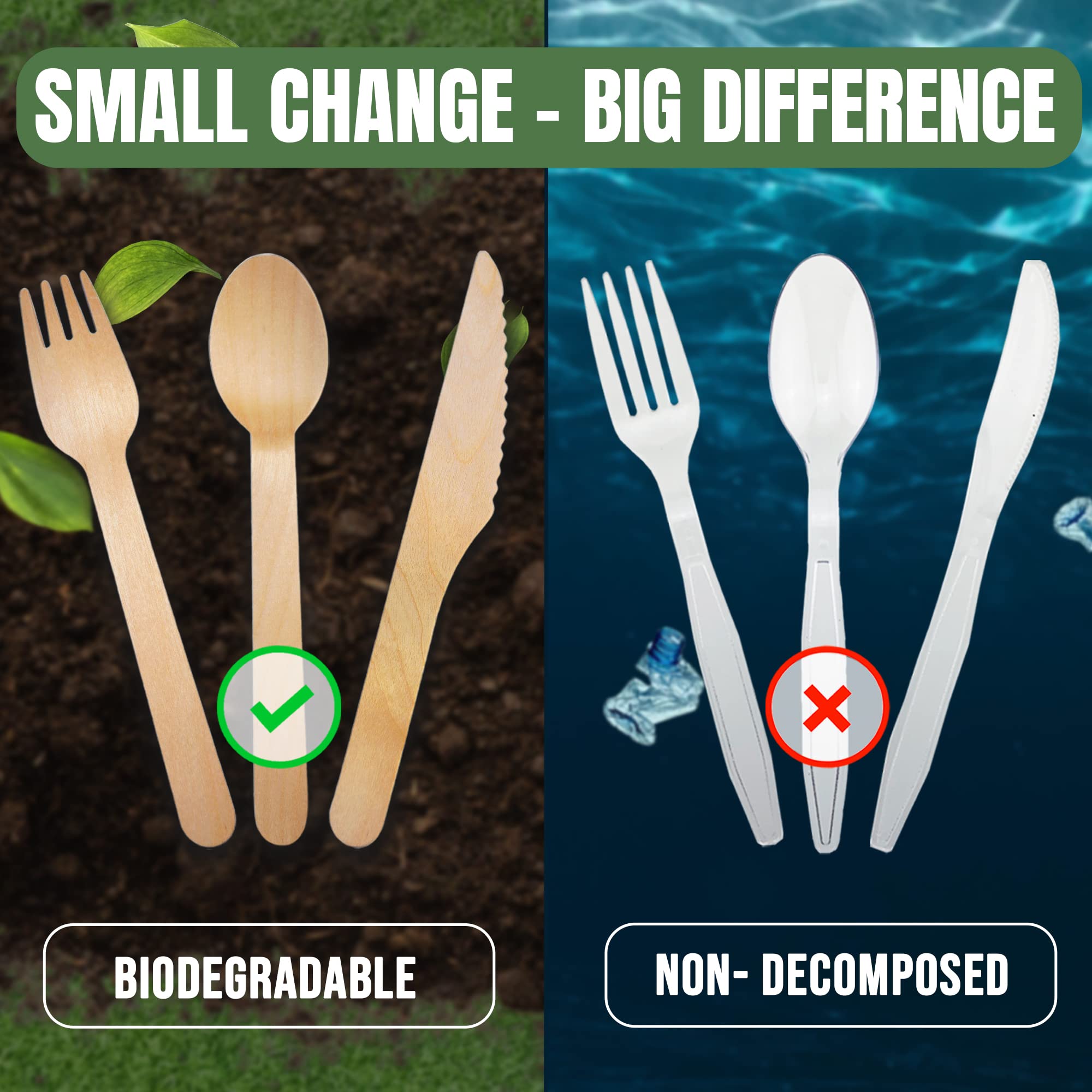 VIEHANA Disposable Wooden Forks, Plus Canvas Bag Complementary Gift