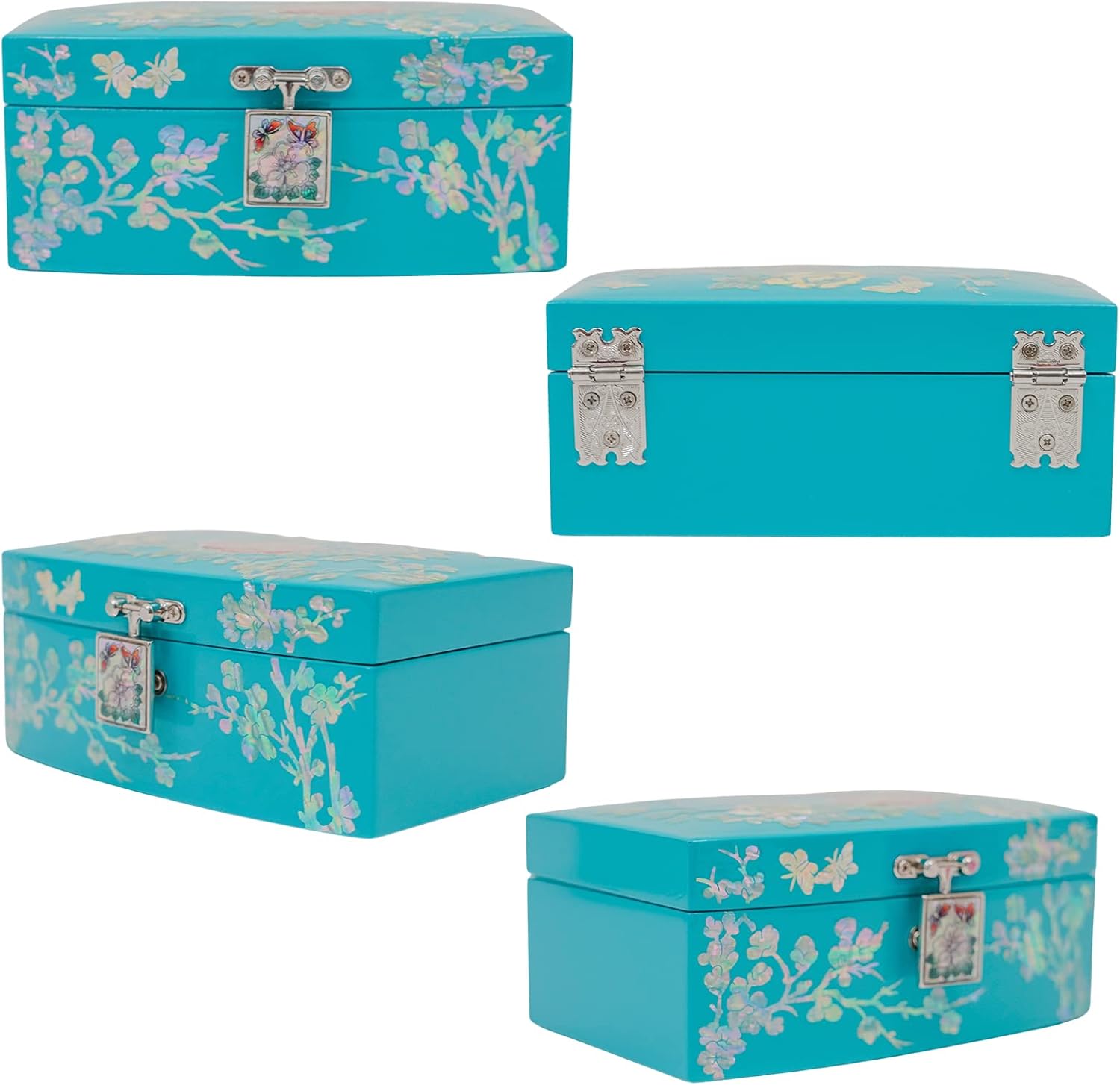 February Mountain Handcrafted Mother of Pearl Blue Jewelry Box with Removable Ring Tray - Korean Artistry Keepsake Box - Ideal Birthday and Christmas Gift for Women