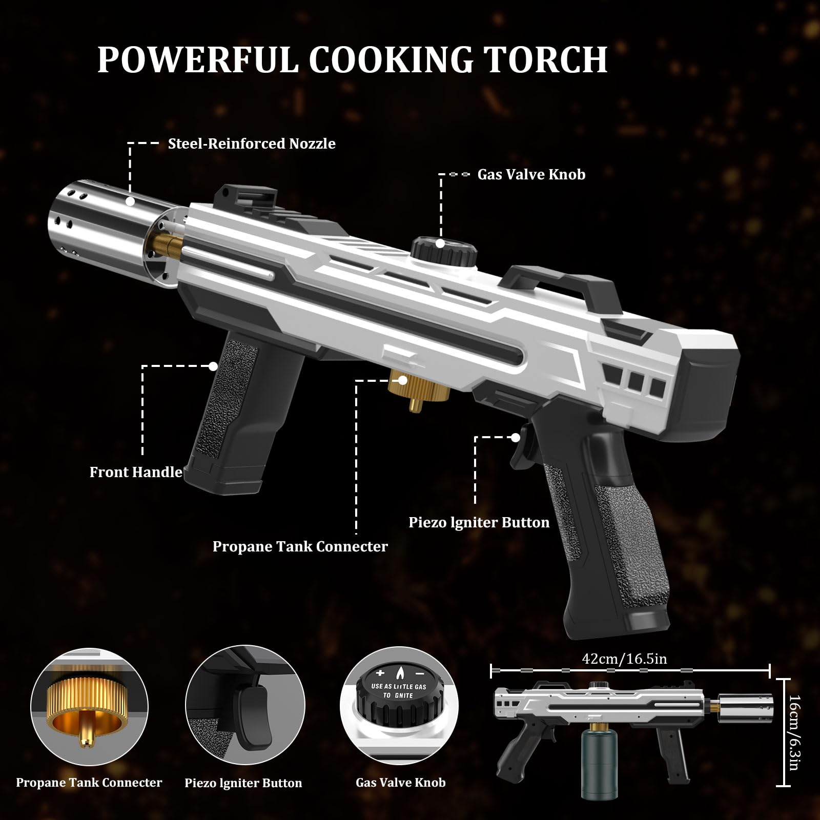 XIEEAOZEE Potente pistola de propano, antorcha de cocina con llama ajustable, lanzallamas de cocina, quemador de gas, kits de soldadura para parrilla, barbacoa, fogata, camping (tanque de propano no